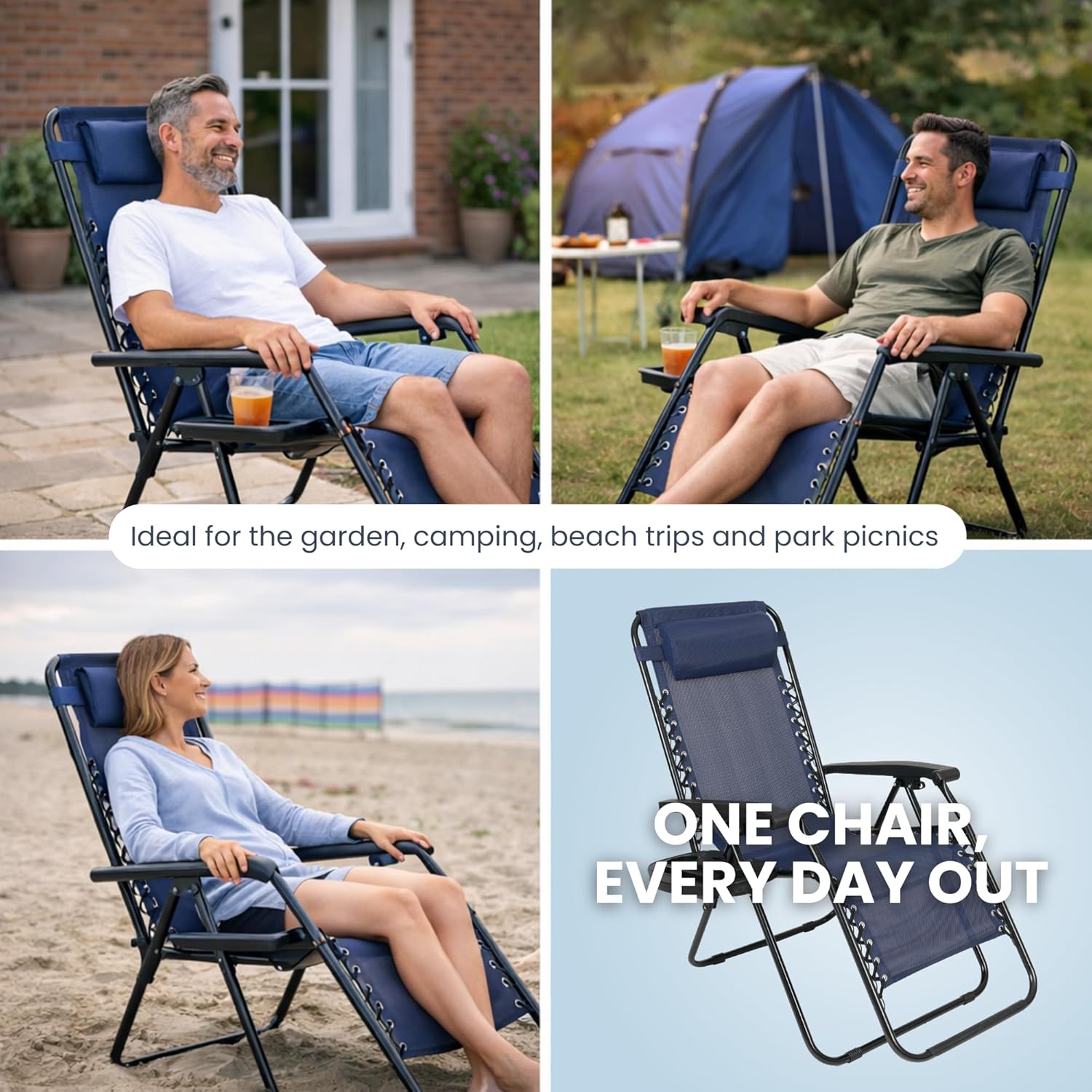 Zero Gravity Chairs Set of 2 Navy Reclining Sun Loungers
