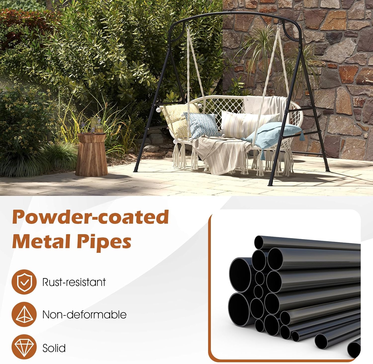 Outdoor Metal Swing Frame A Shape Stand Black 240kg