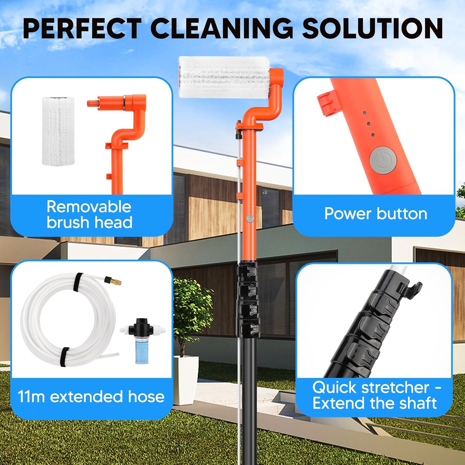 6.2M Electric Solar Panel Cleaning Kit Water Fed Pole Brush