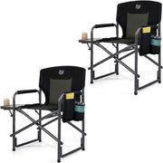 Directors Camping Chairs 2 Pack 180kg Side Table Black