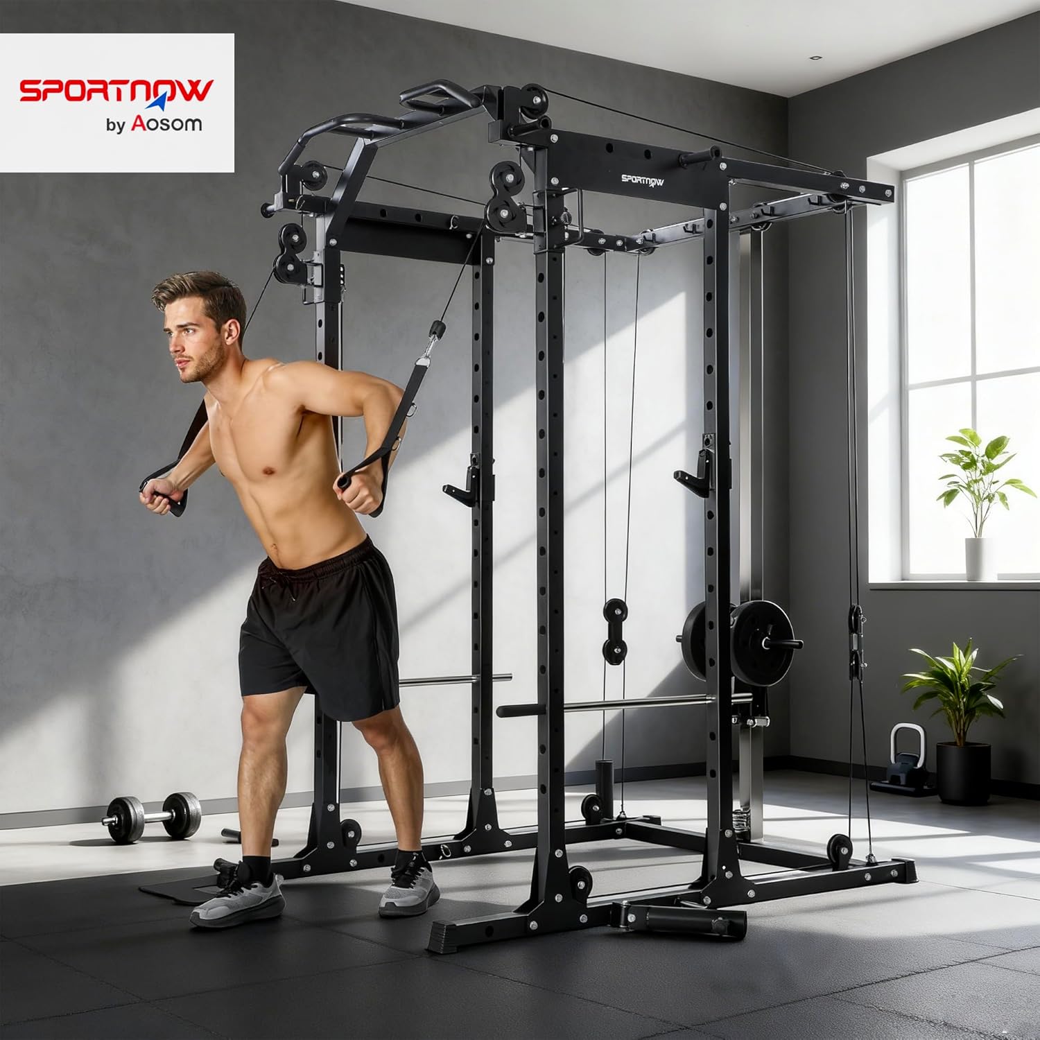 Cable Crossover Machine Power Cage Squat Rack Home Gym System