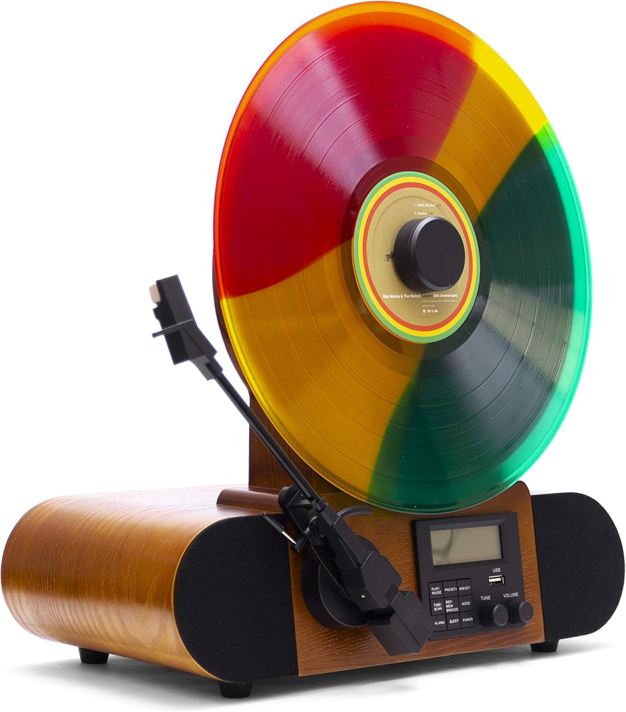 Vertical Record Player Bluetooth Speakers FM Radio Green