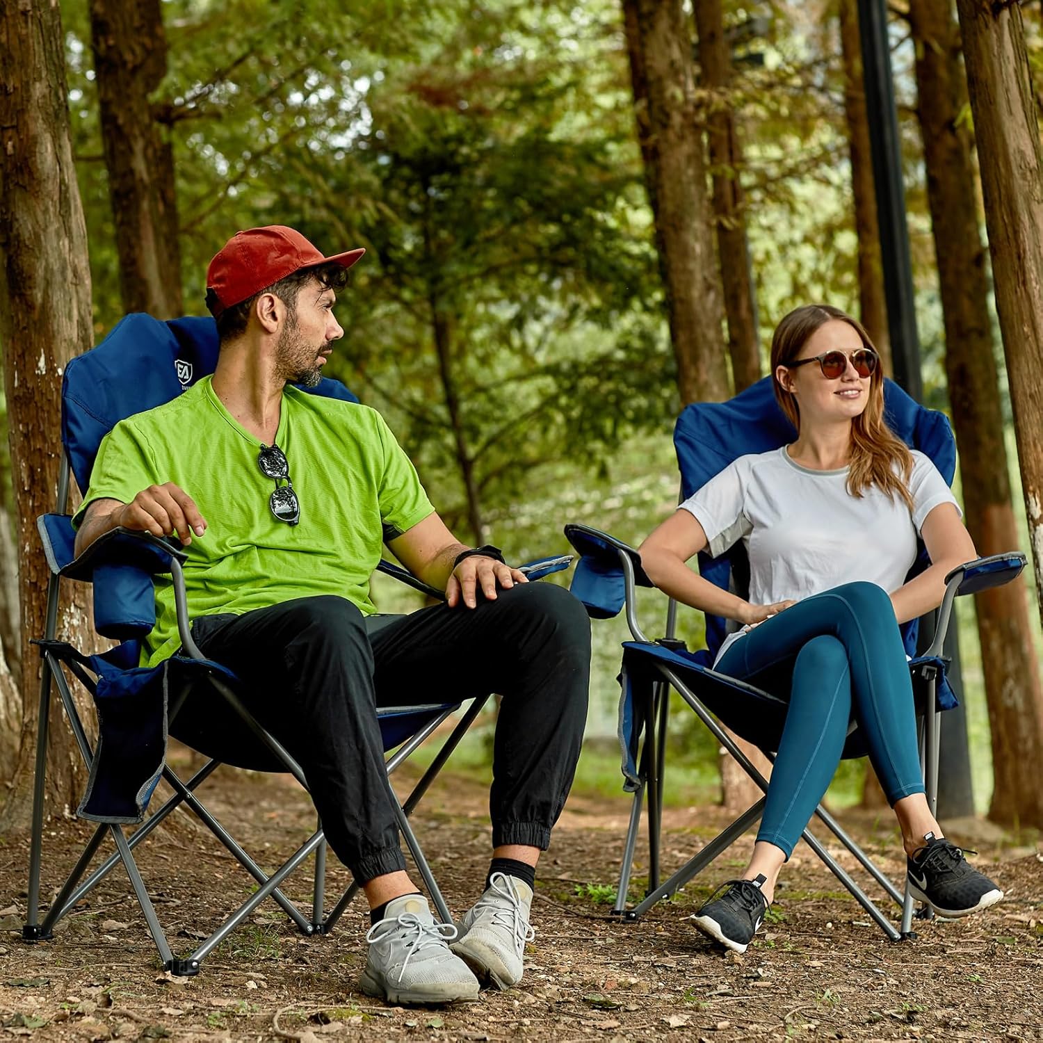 Portable Heavy Duty Camping Chair with High Back Cup Holder Blue