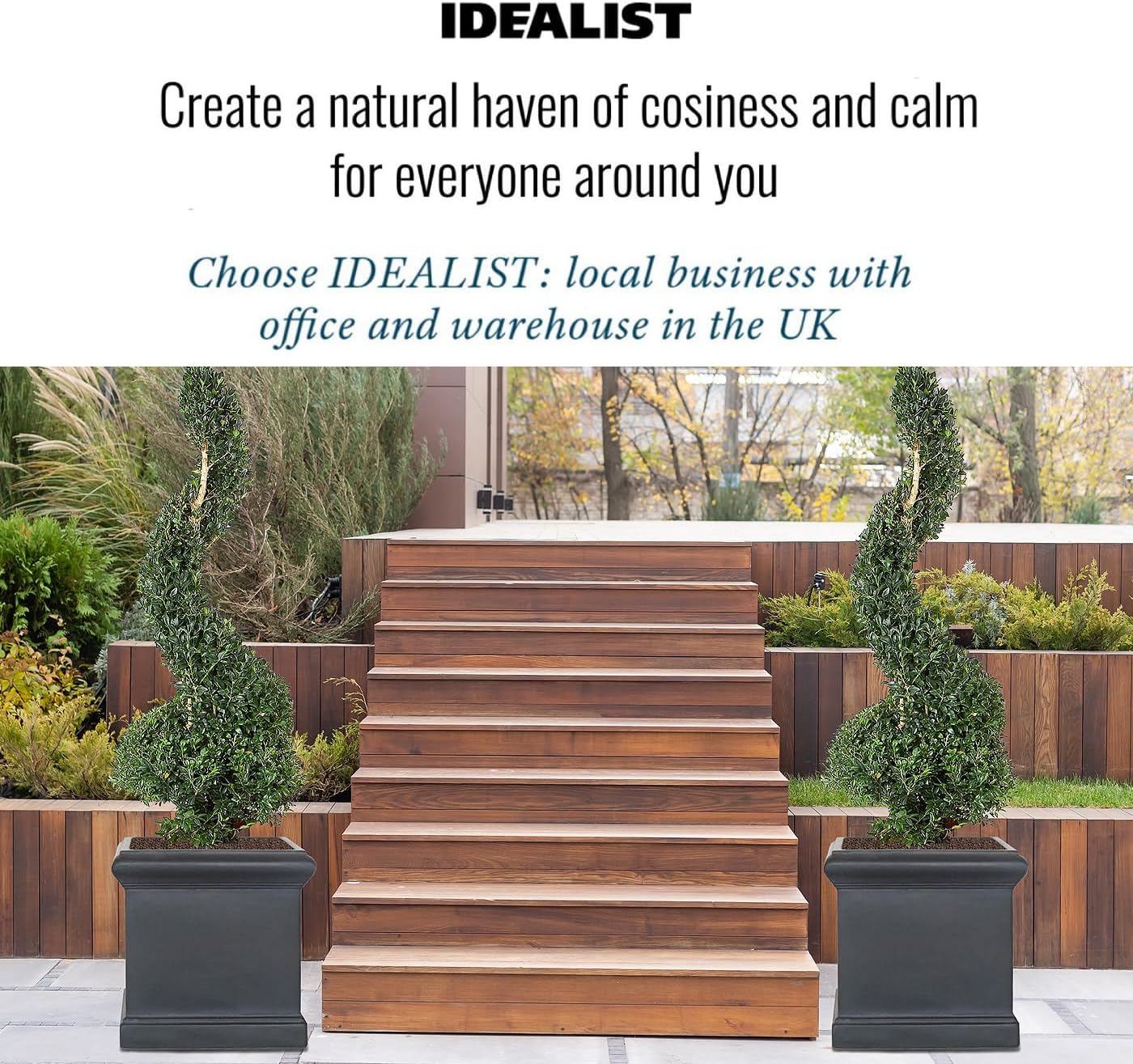 35cm Square Planter Black Slate Effect Garden Pot Drainage