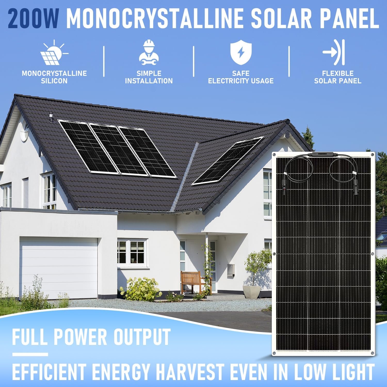 200W Flexible Solar Panel 12V 24V Bendable Mono RV Boat