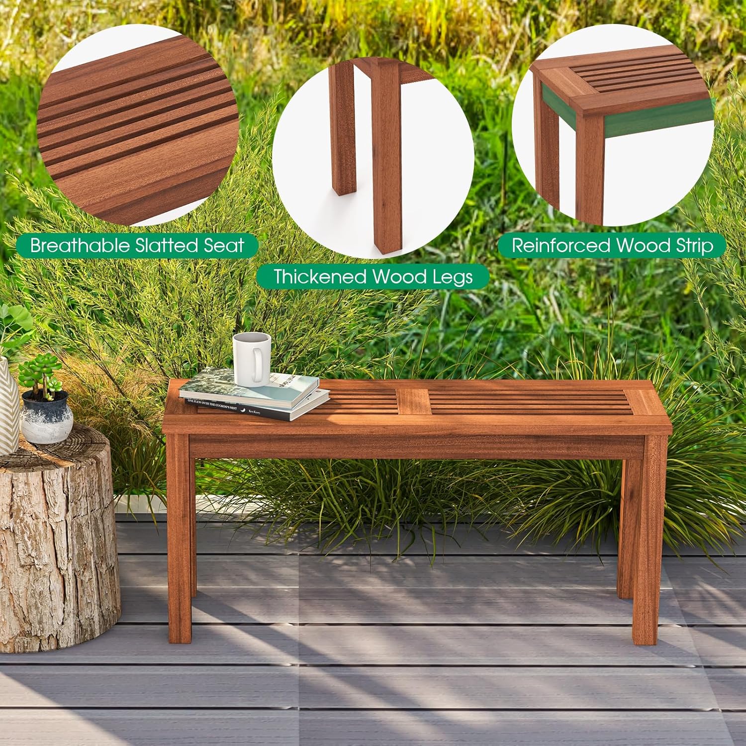 2 Seater Wooden Garden Bench Rustic Slatted Patio Seat