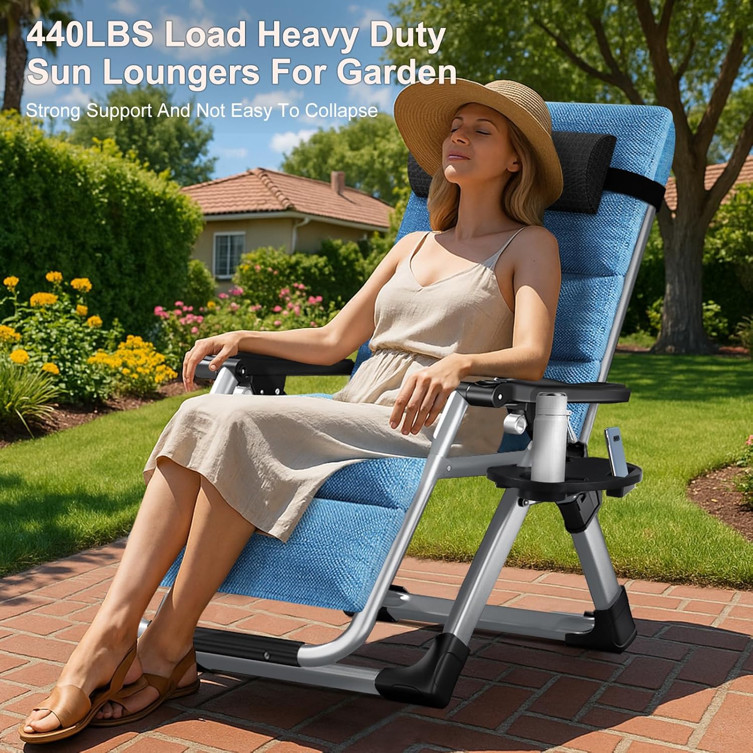 Zero Gravity Folding Sun Lounger Chair 200KG Heavy Duty Blue