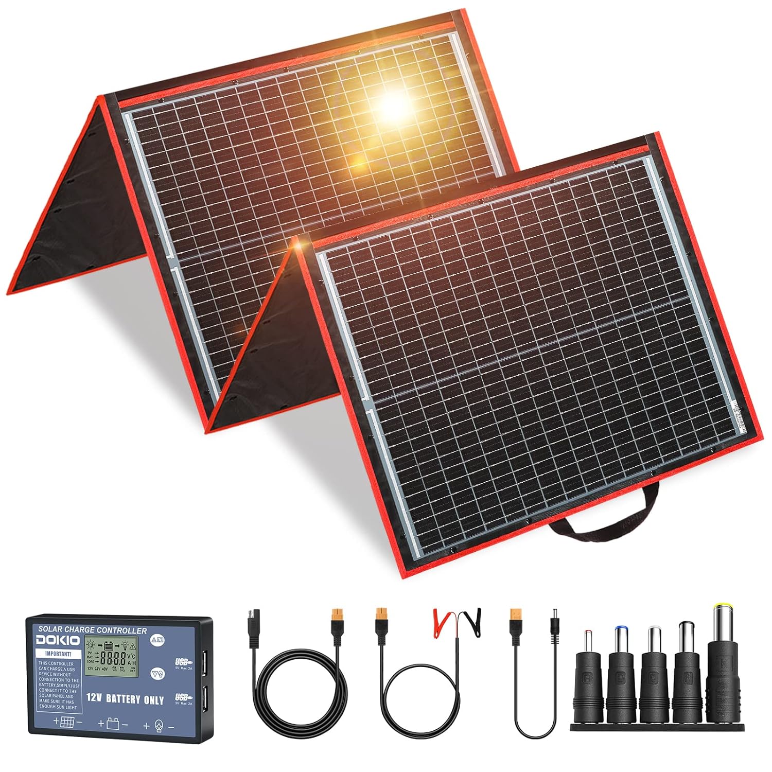 160W Foldable Solar Panel Kit 18V with Controller Cables