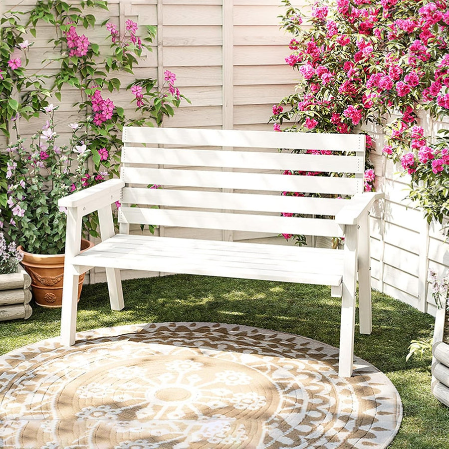 Wood Garden Bench 120cm Outdoor Patio Porch Park Seat White
