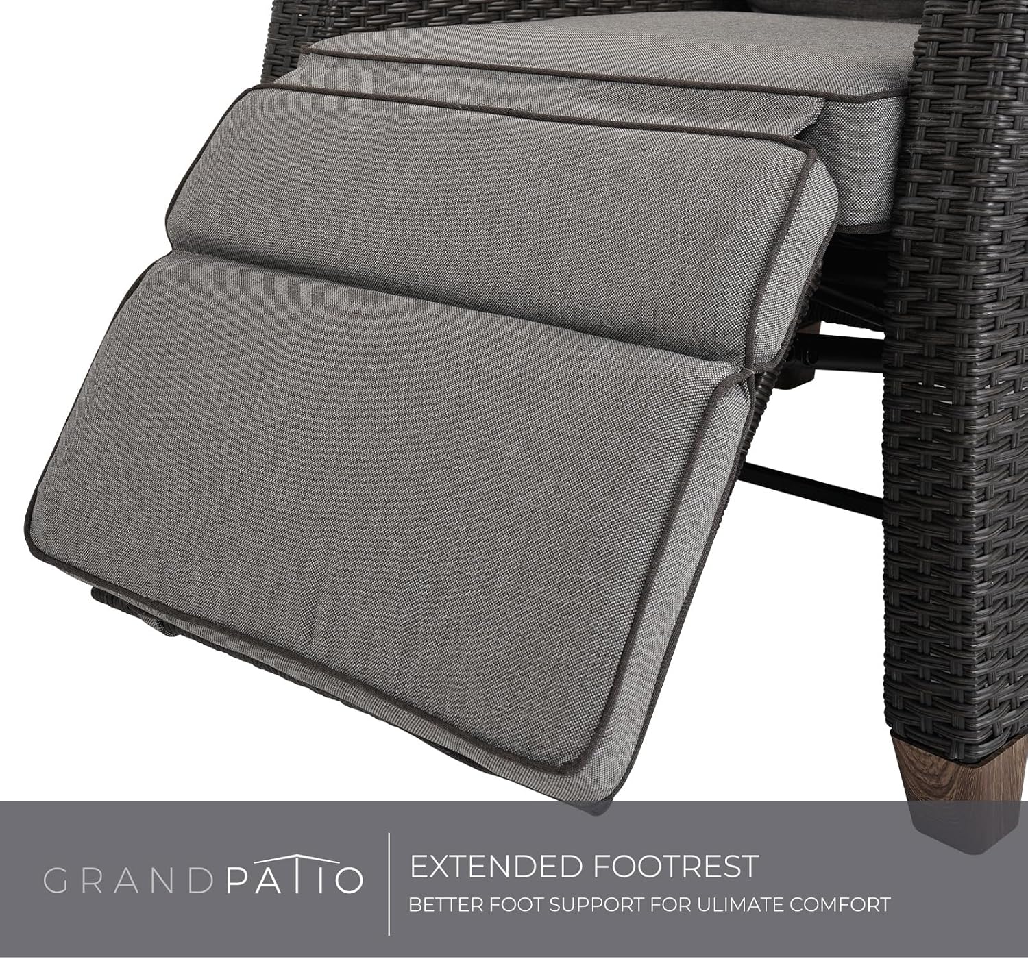 Wicker Recliner Sun Lounger Chair with Flip Table Grey