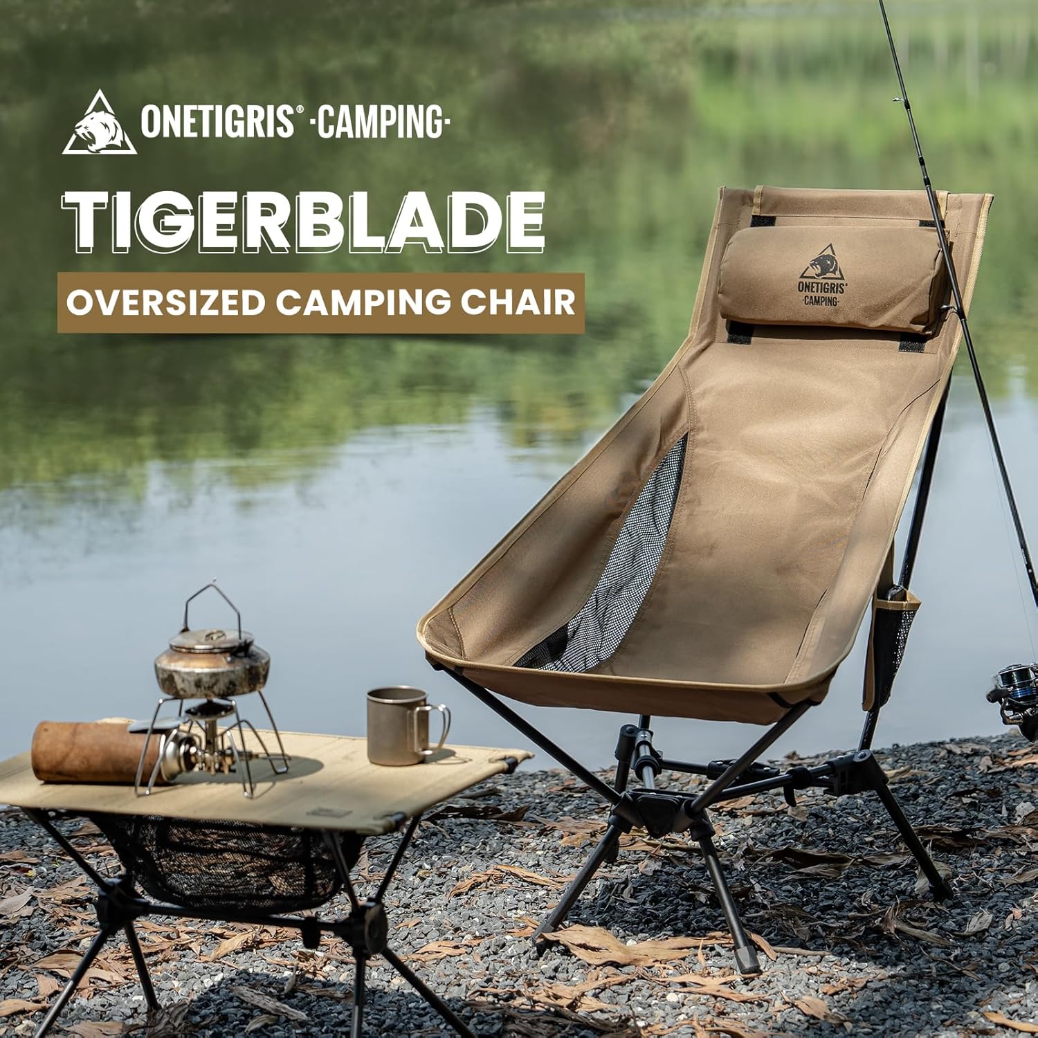 High Back Camping Chair with Pillow 150kg Brown