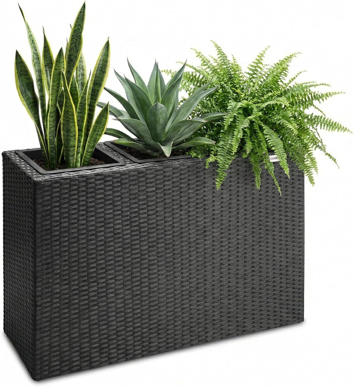 Tall Rattan Planter Box 83cm Black with 3 Pots