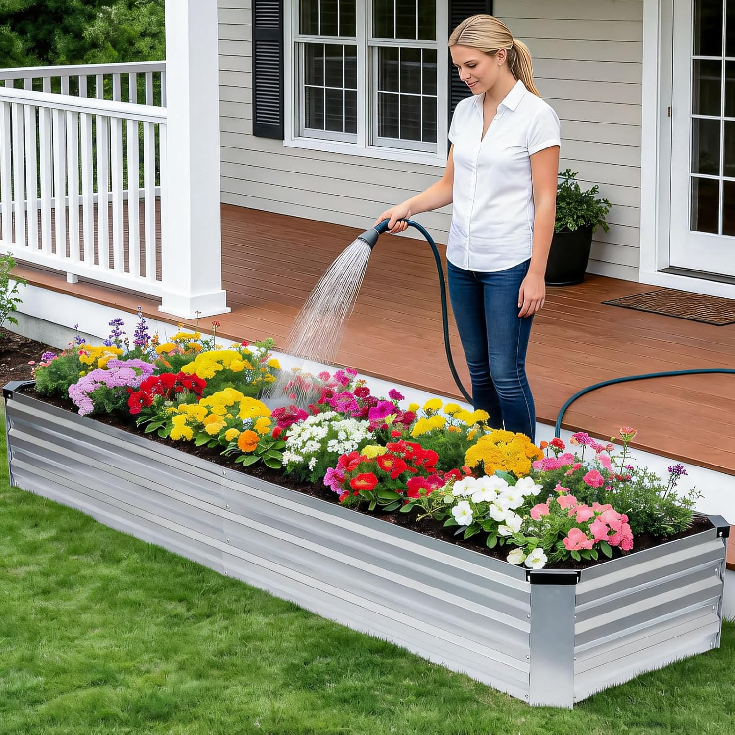 Metal Raised Garden Bed 8x2ft Set 2 Silver Outdoor Planter Kit