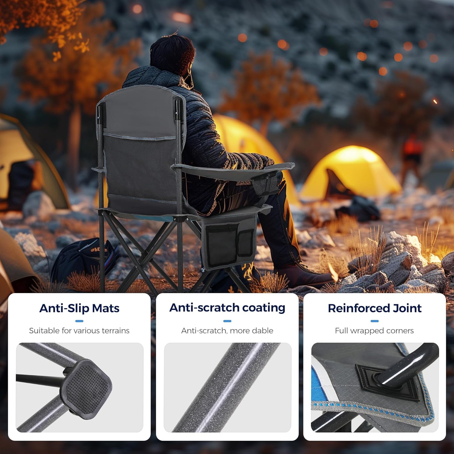 Oversized Folding Camping Chair High Back 160KG Portable Blue