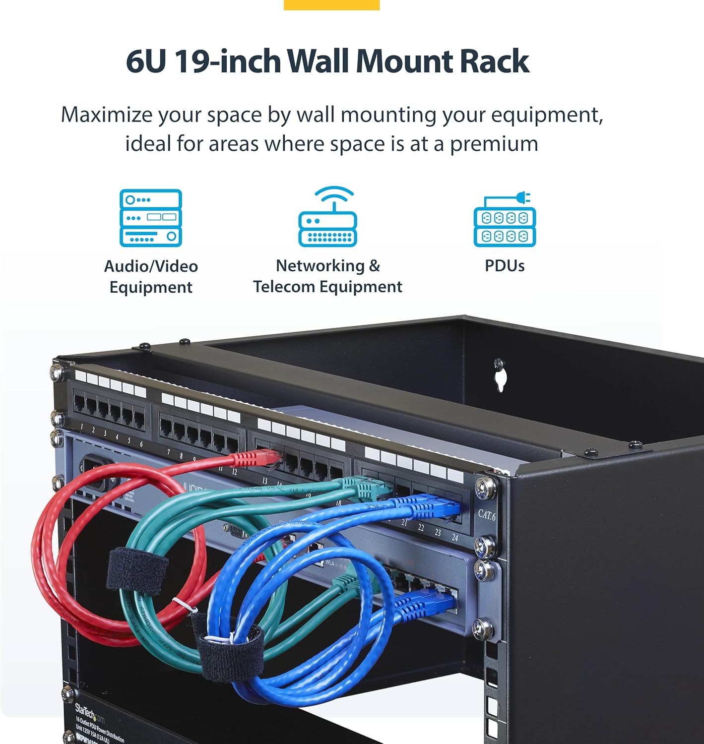 6U Wall Mount Network Rack 19 Inch Low Profile Steel Bracket