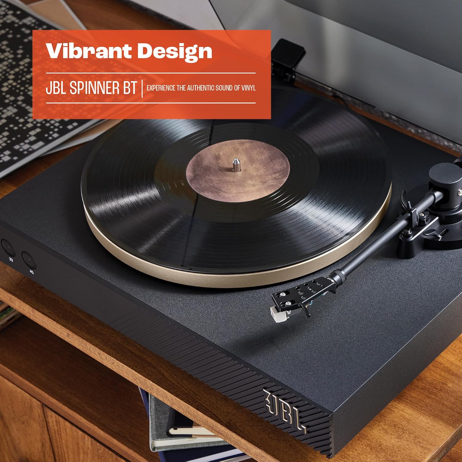 Bluetooth Vinyl Turntable AptX HD Black Gold