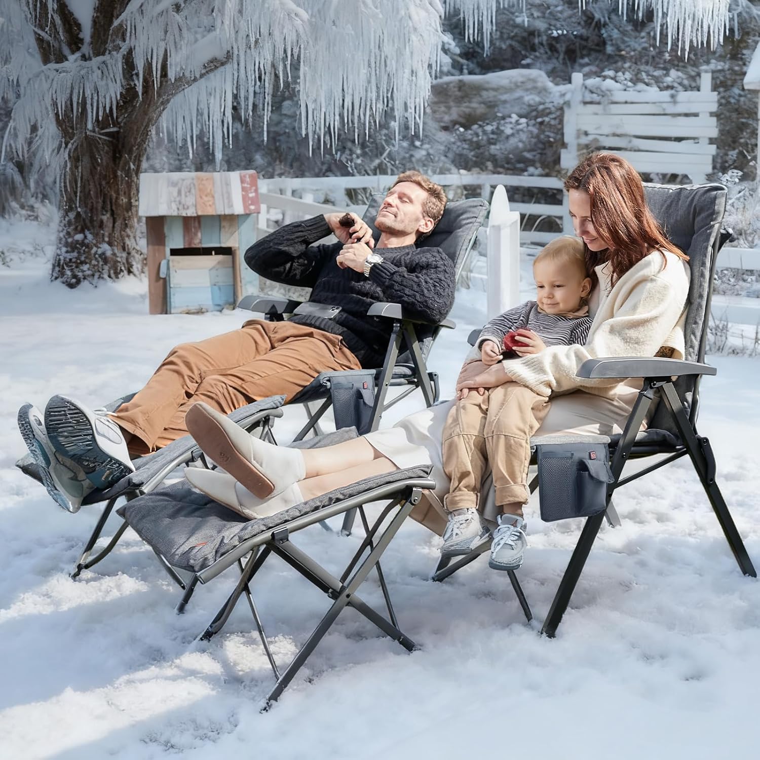 Heated Reclining Camping Chair 150kg High Back Padded