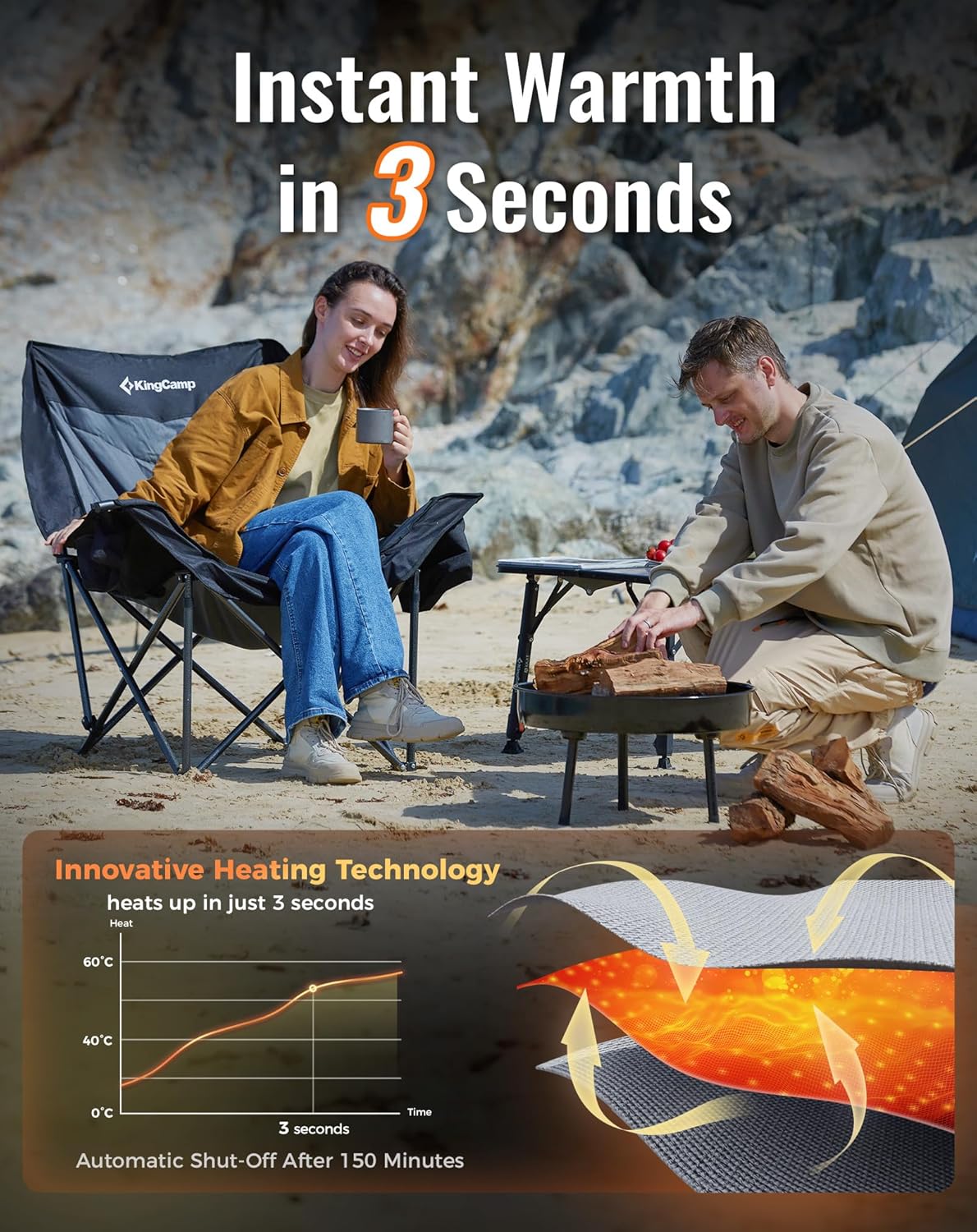 Heated XL Camping Chair 200KG Cooler Pocket