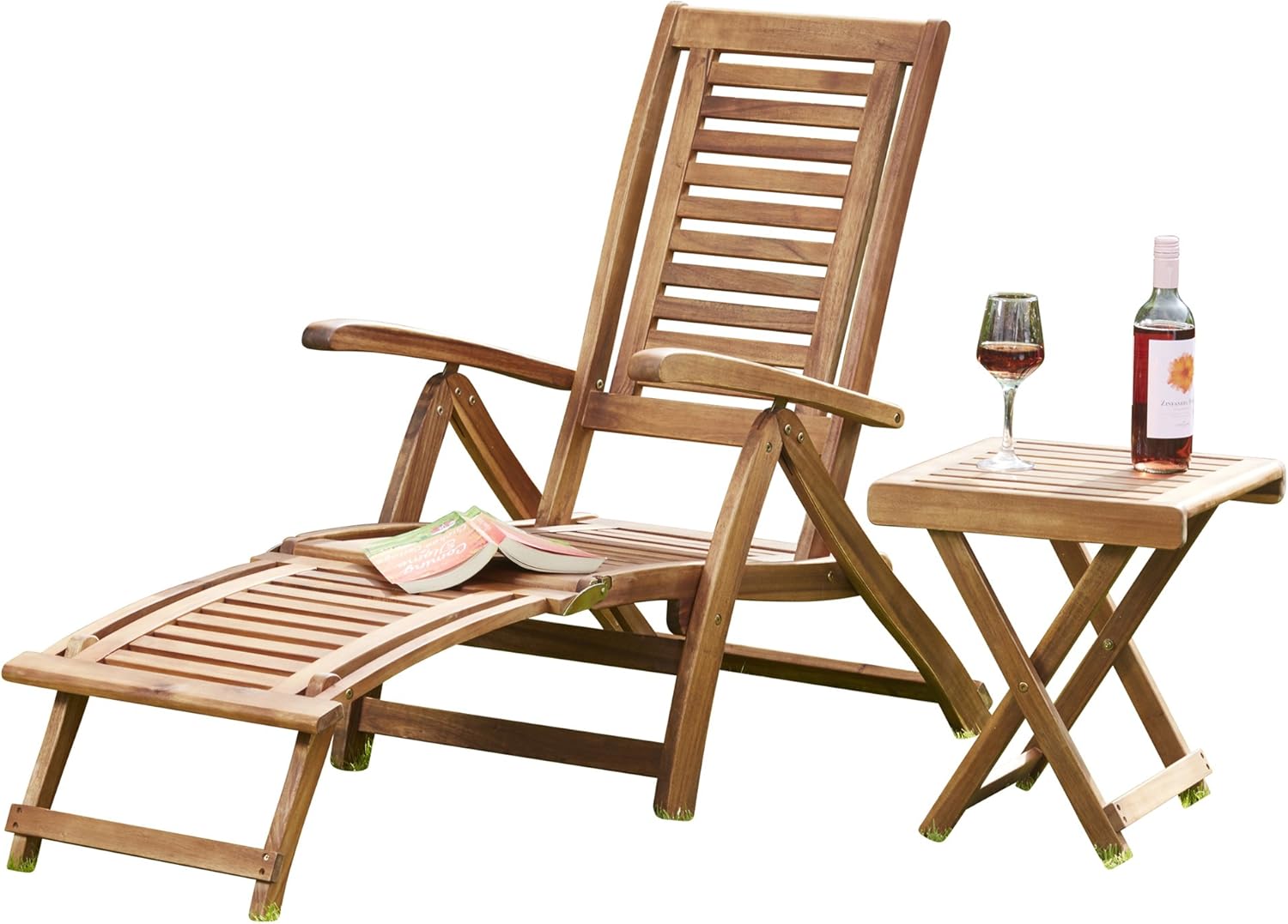Acacia Hardwood Steamer Deck Chair Folding Recliner Brown