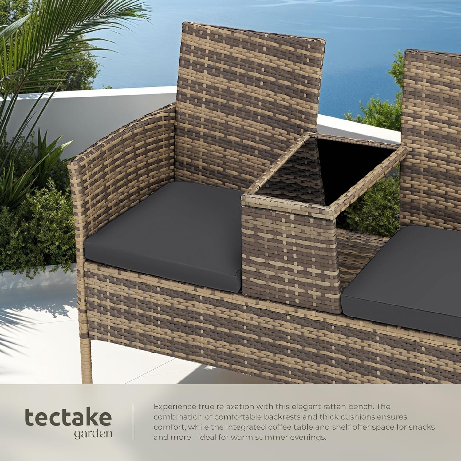 2 Seater Rattan Garden Bench with Table Patio Bistro Love Seat