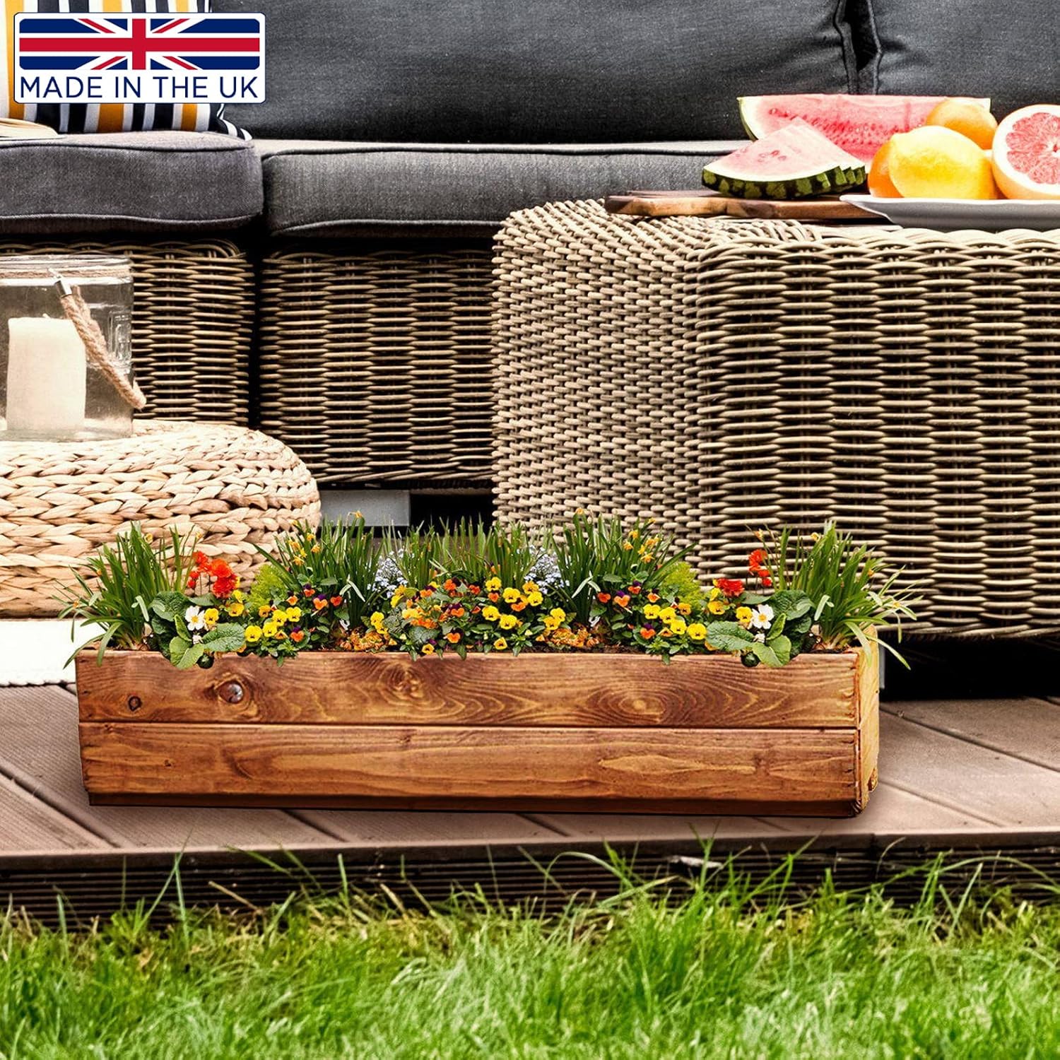 Set of 2 Wooden Garden Planters Window Box 76cm Rustic