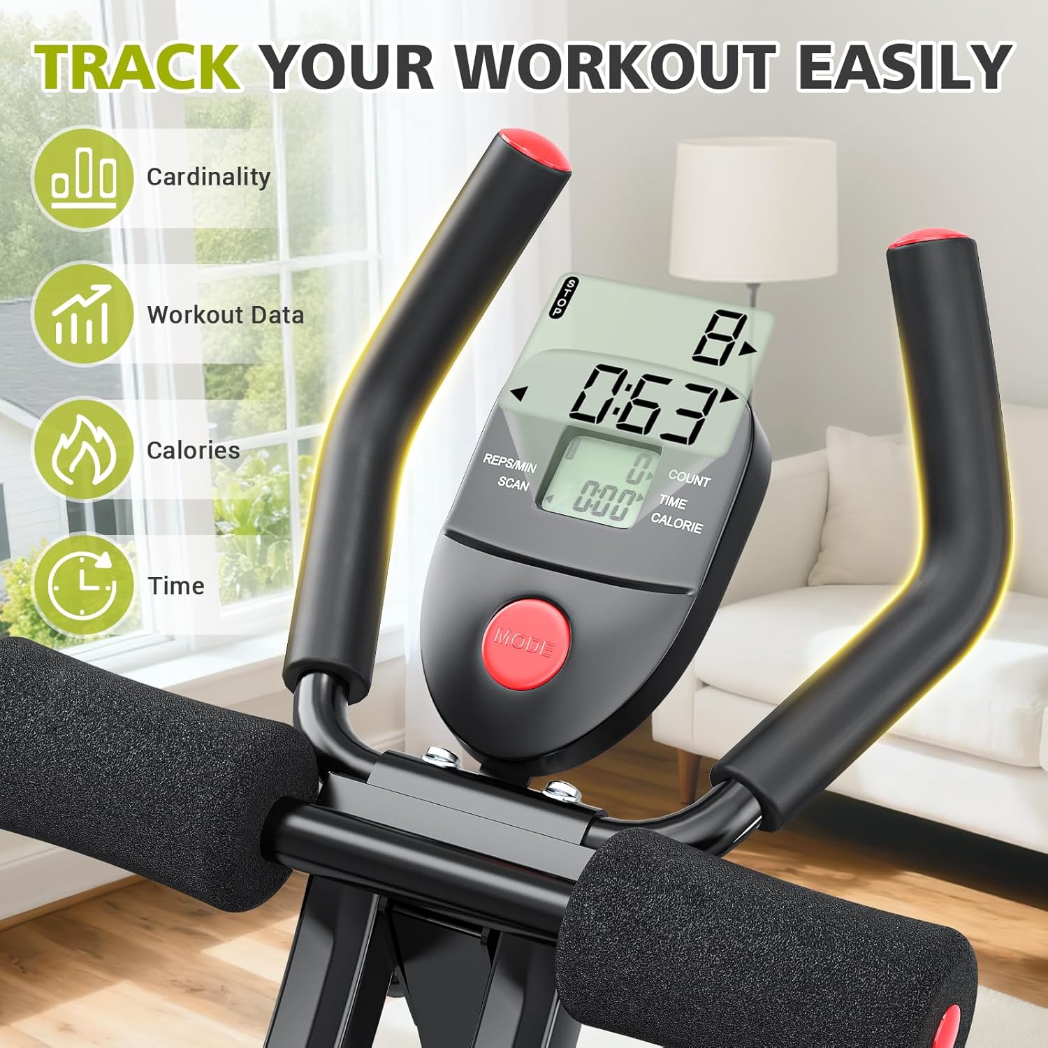 Adjustable Ab Machine Foldable Core Trainer LCD 440lb Capacity