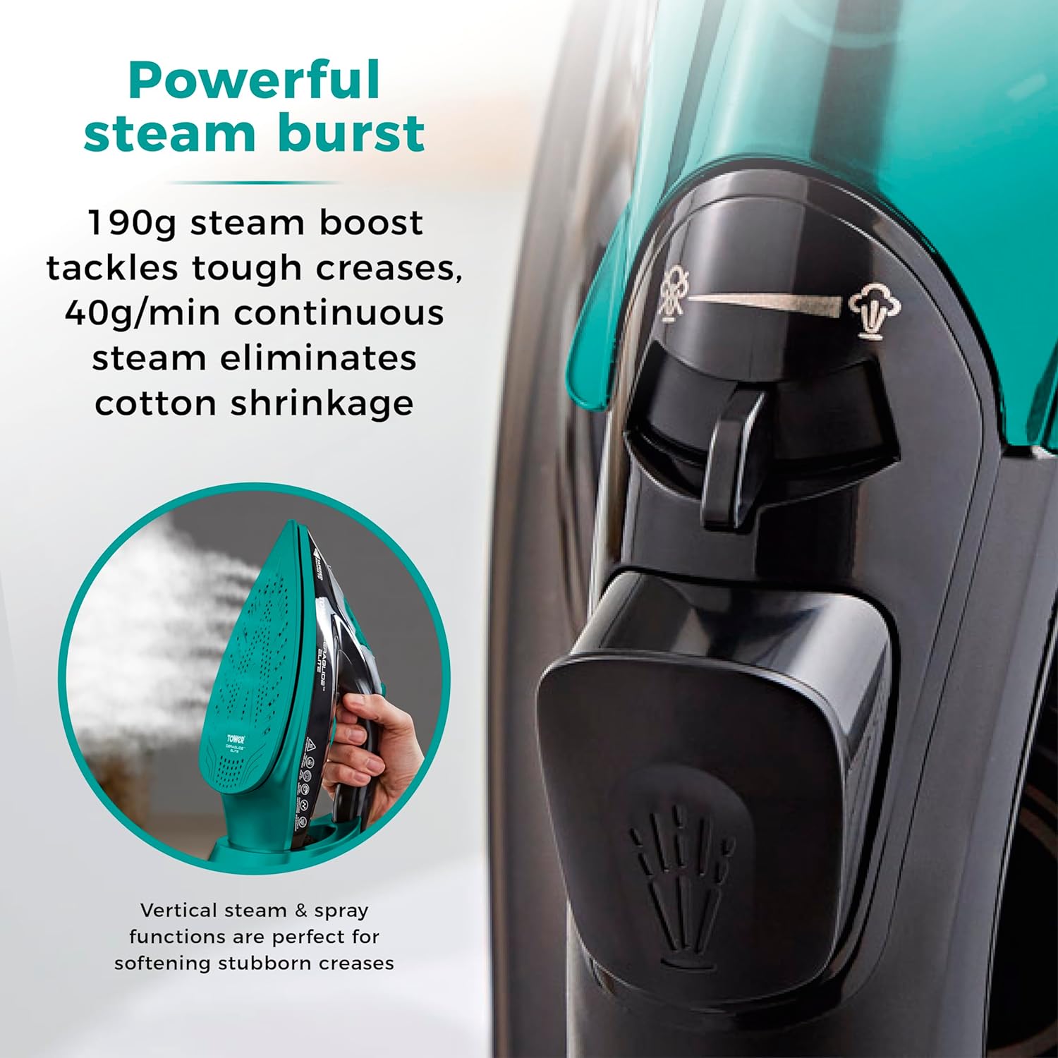 3100W Steam Iron 190g Steam Boost Ceramic Soleplate 3m Cord