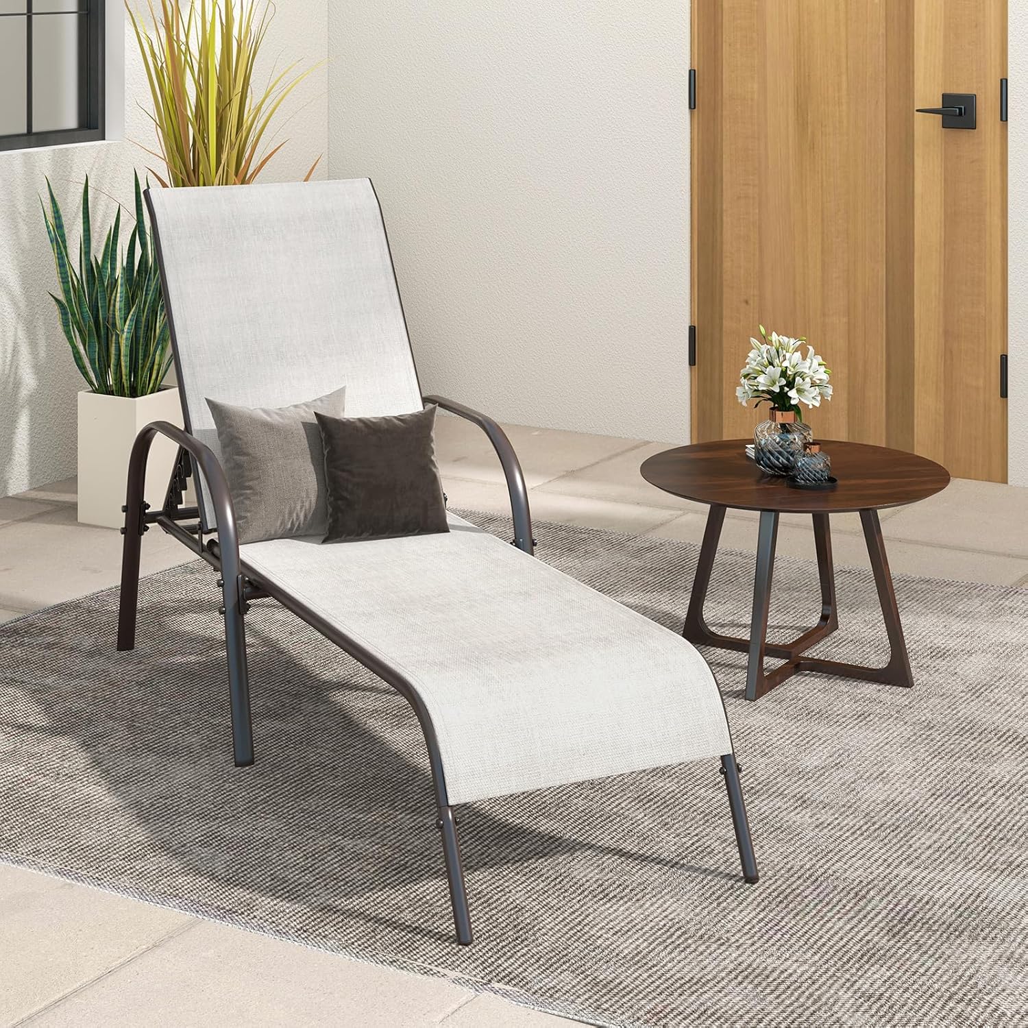 Garden Sun Lounger 5 Position Recliner Chair Grey