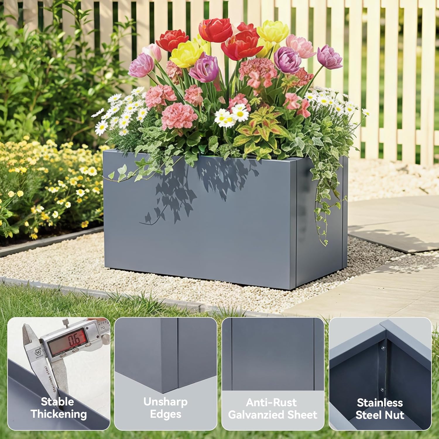 50L Dark Grey Metal Raised Garden Bed Planter 62cm