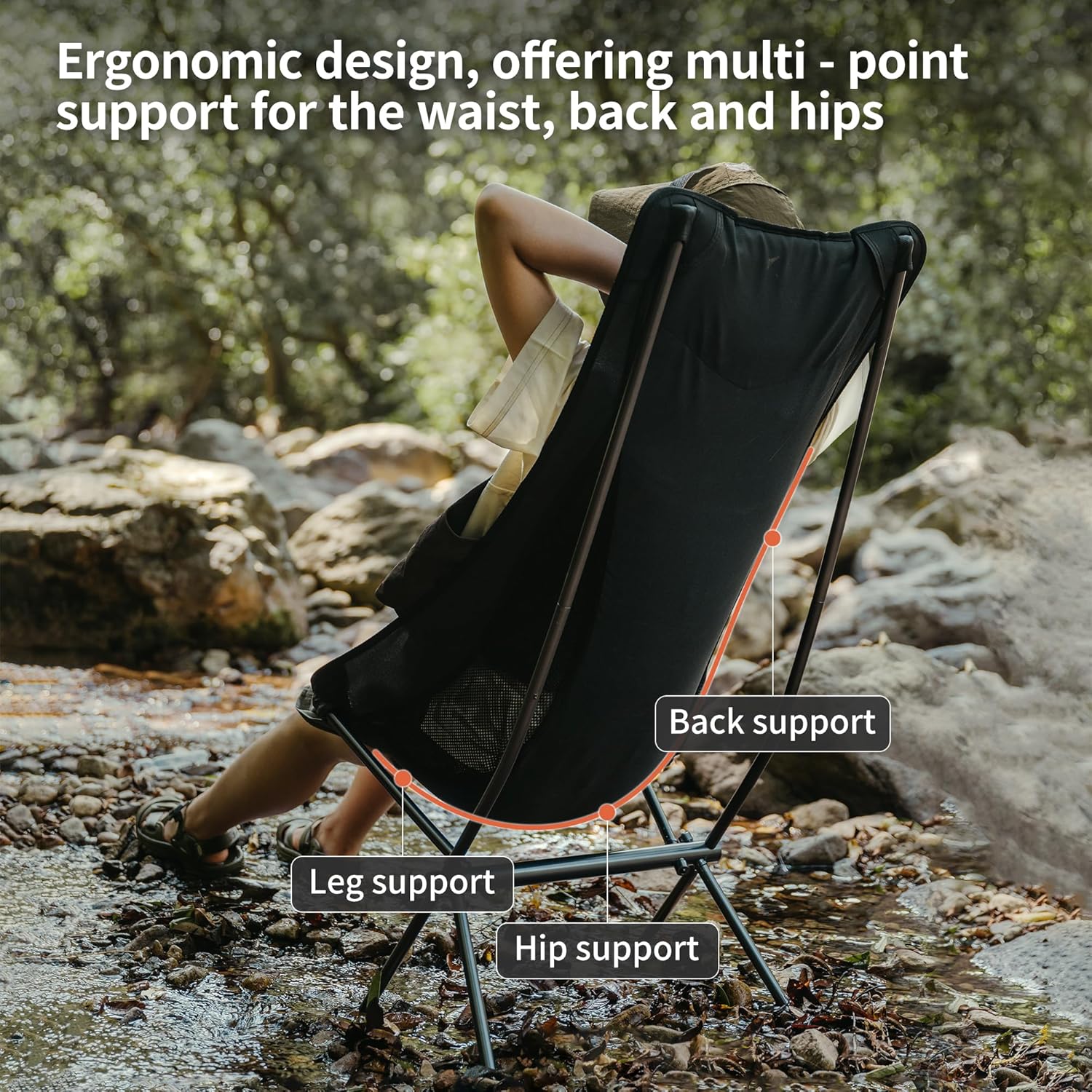High Back Ultralight Camping Chair 150KG Black