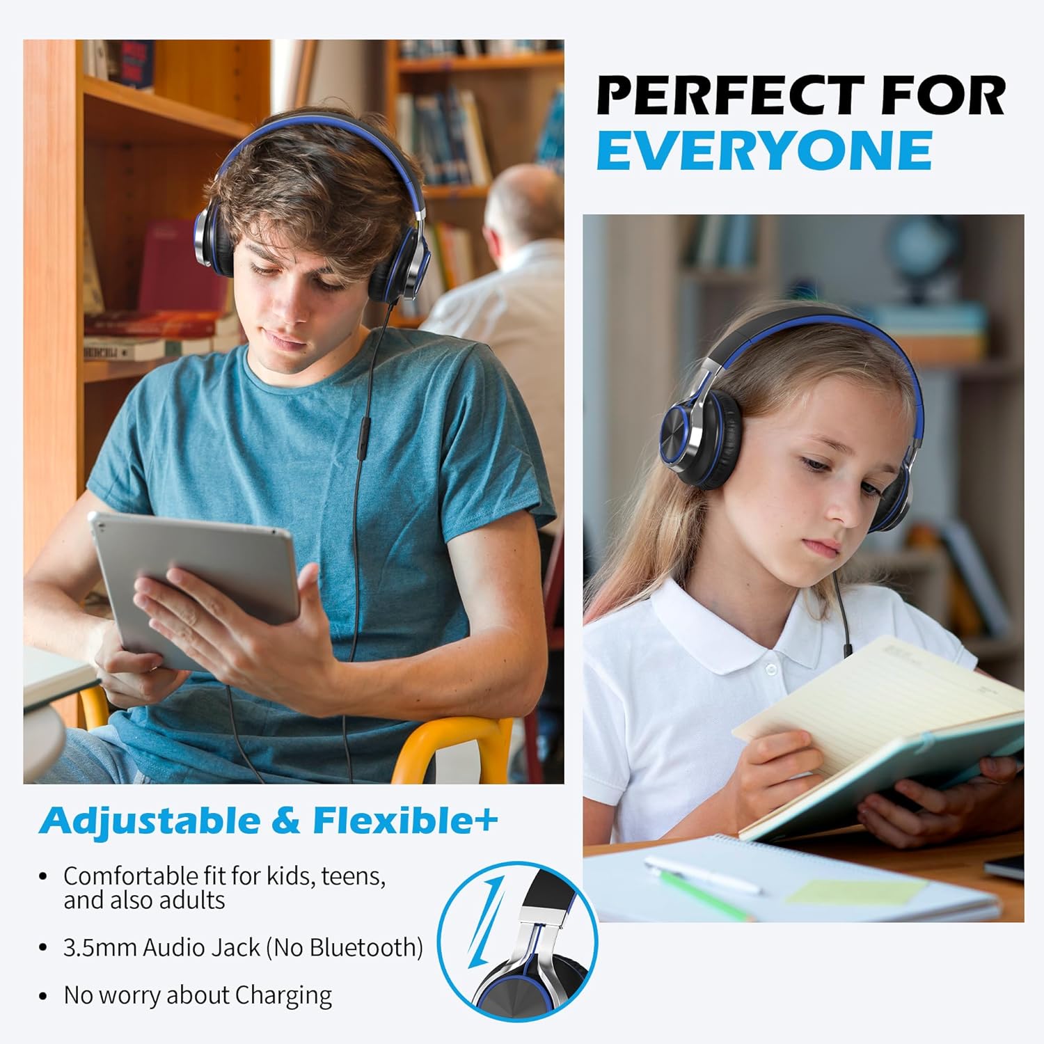 Wired On Ear Headphones with Mic 3.5mm Foldable Stereo Sound