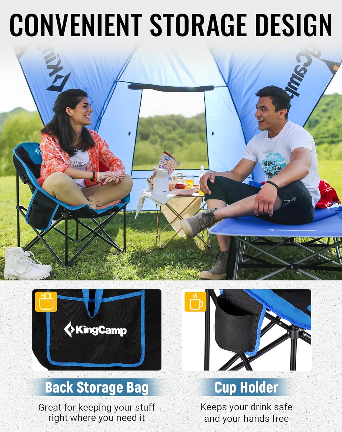 Moon Camping Chair XXL Padded Folding Seat Blue