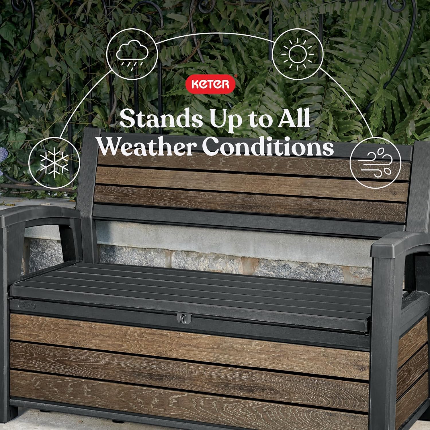 270L Outdoor Garden Storage Bench Wood Look Resin Seat