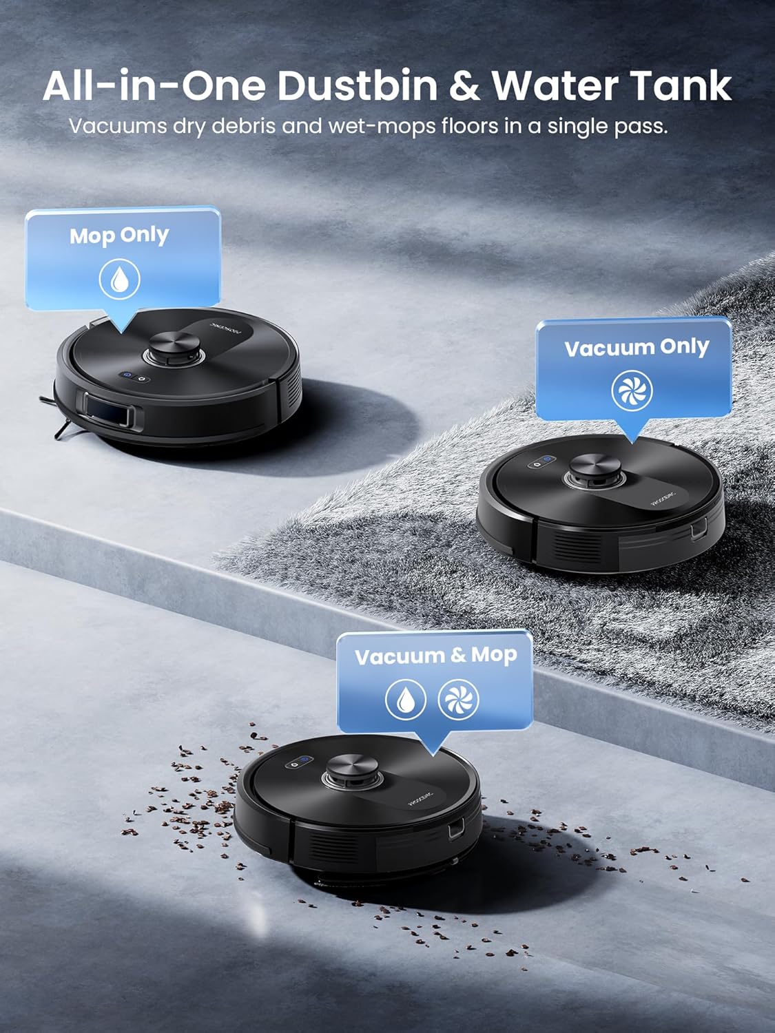 Robot Vacuum Mop 8000Pa LiDAR Mapping App Voice Control 200Min