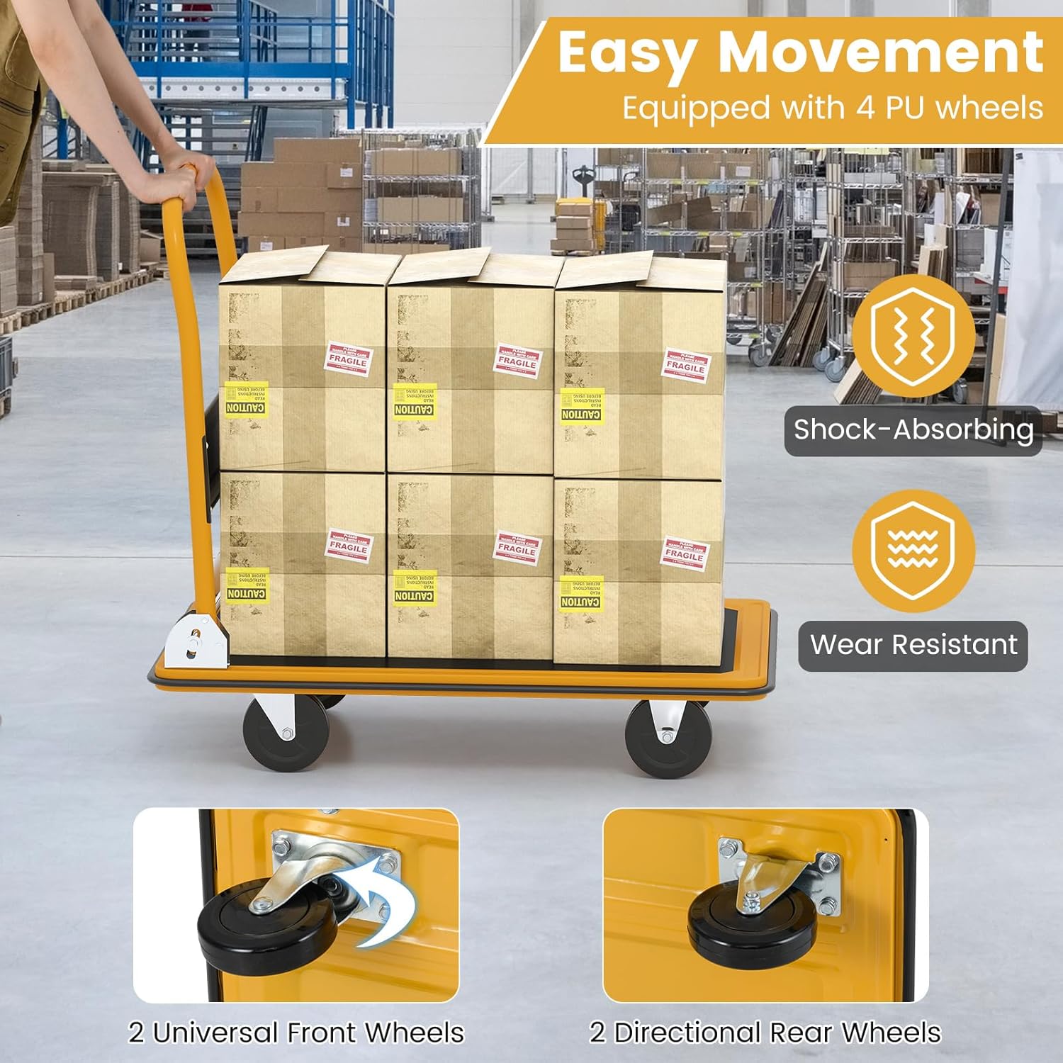 Portable 300KG Flatbed Push Cart Folding Platform Truck
