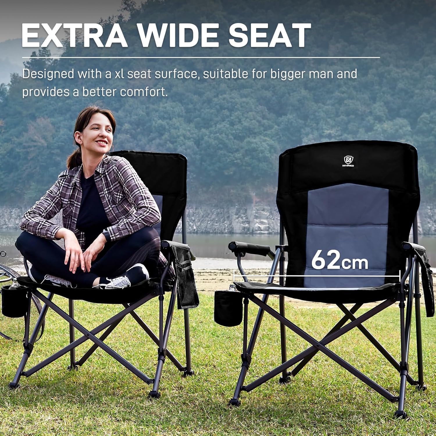 Oversized Folding Camping Chair 230kg Heavy Duty Black