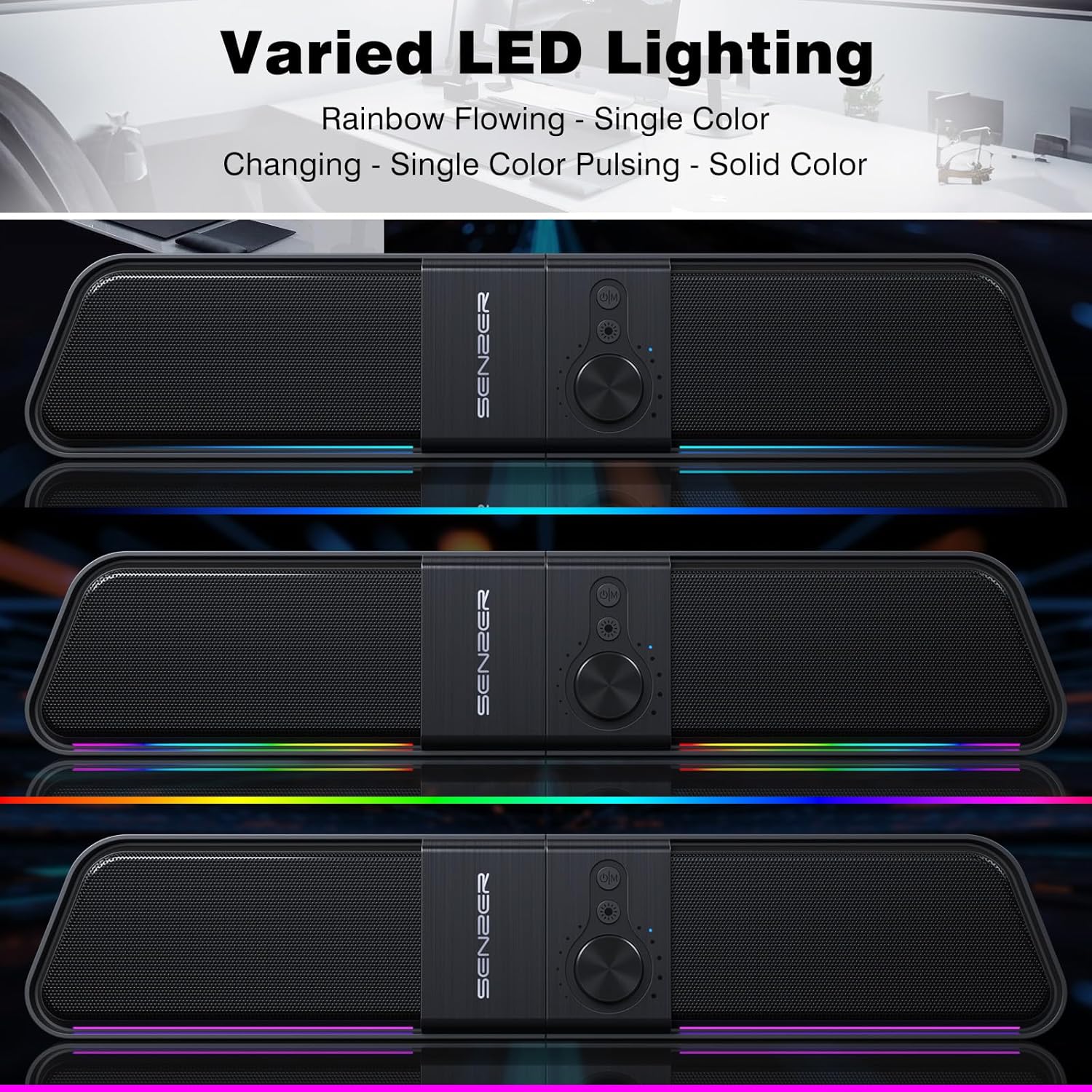 PC Soundbar Speaker USB Bluetooth RGB Desktop Gaming Audio