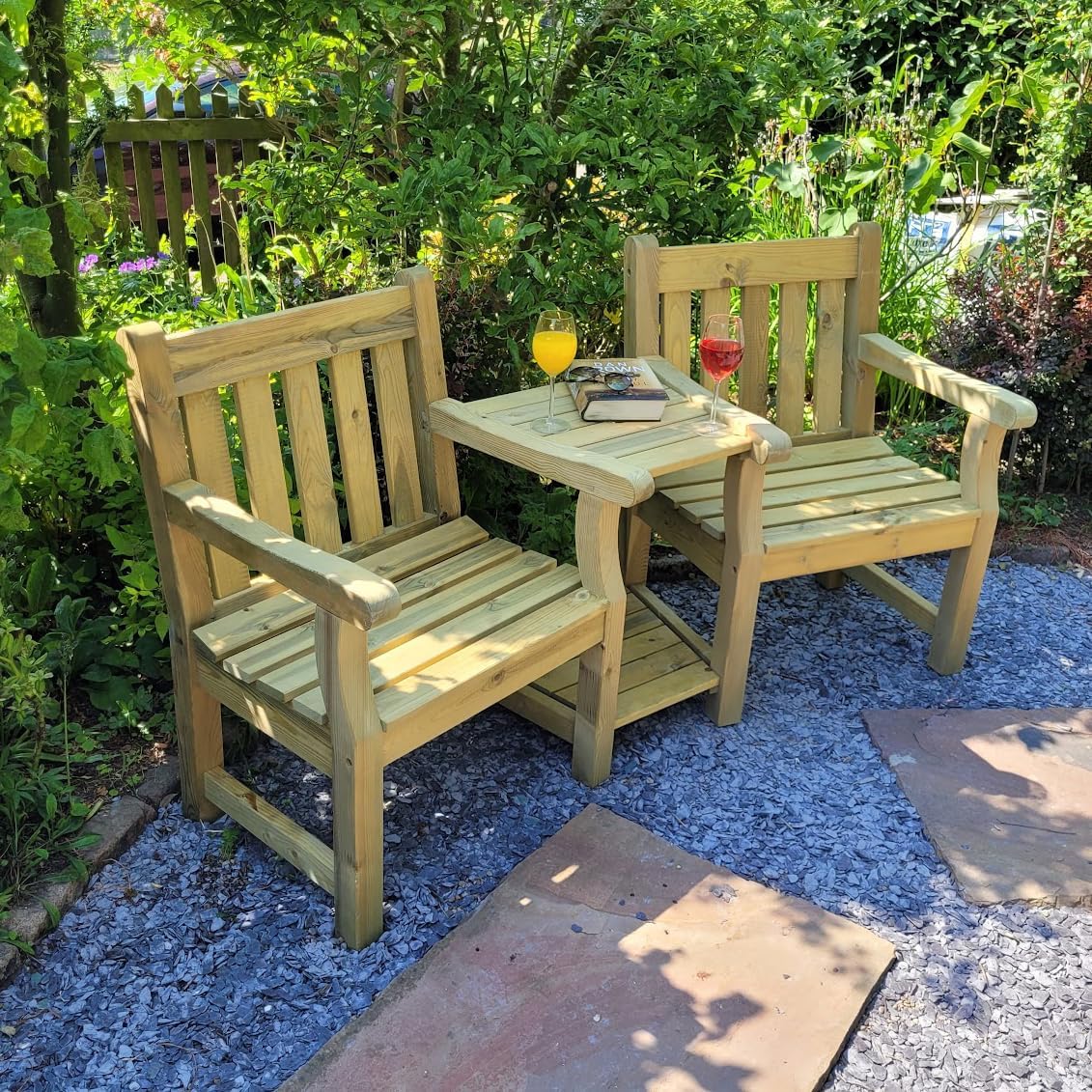 2 Seater Companion Garden Bench with Table Jack and Jill Seat