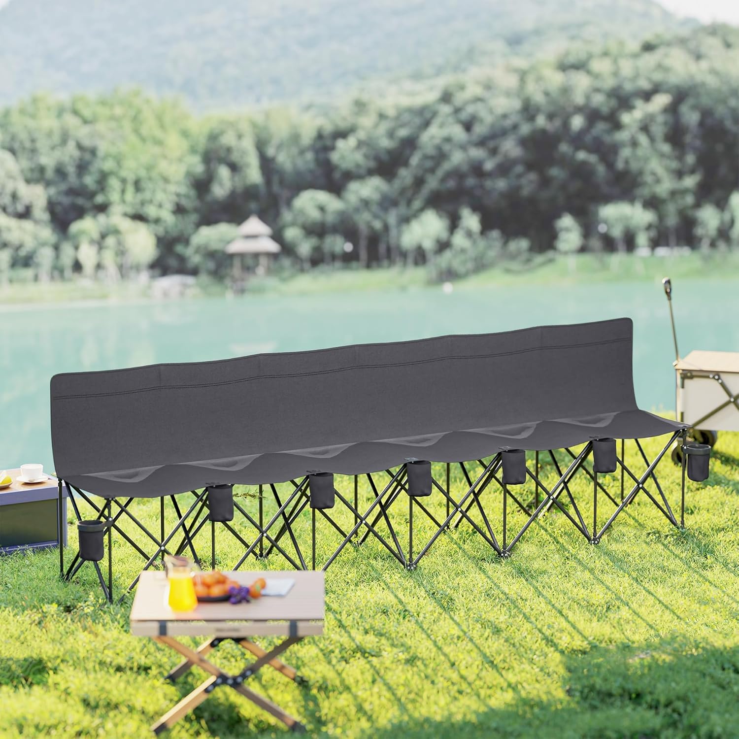 6 Seater Folding Camping Bench Portable Outdoor Chair Grey