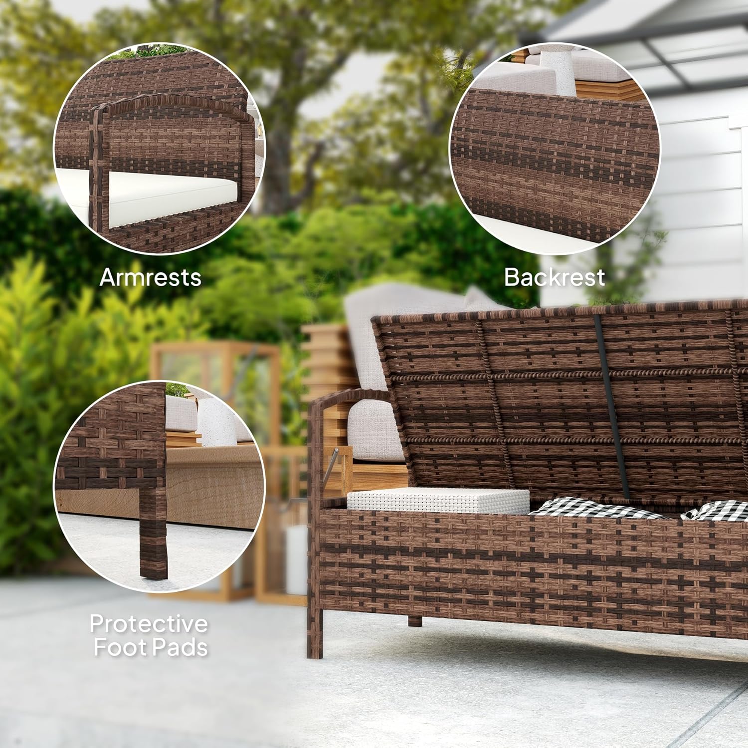 Rattan Garden Storage Bench 2 Seater with Cushion 125L Box