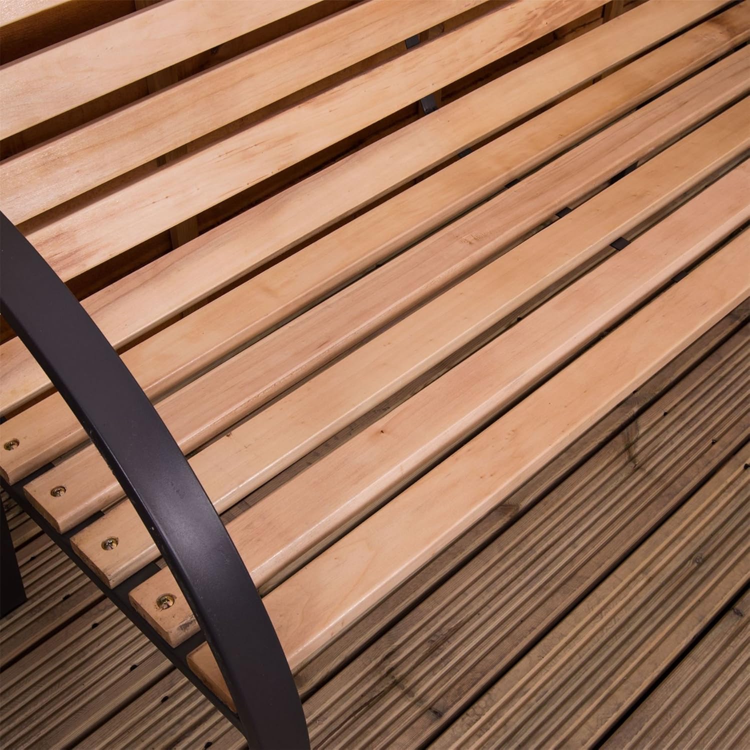 3 Seater Wooden Garden Bench Steel Frame Outdoor Patio Seat
