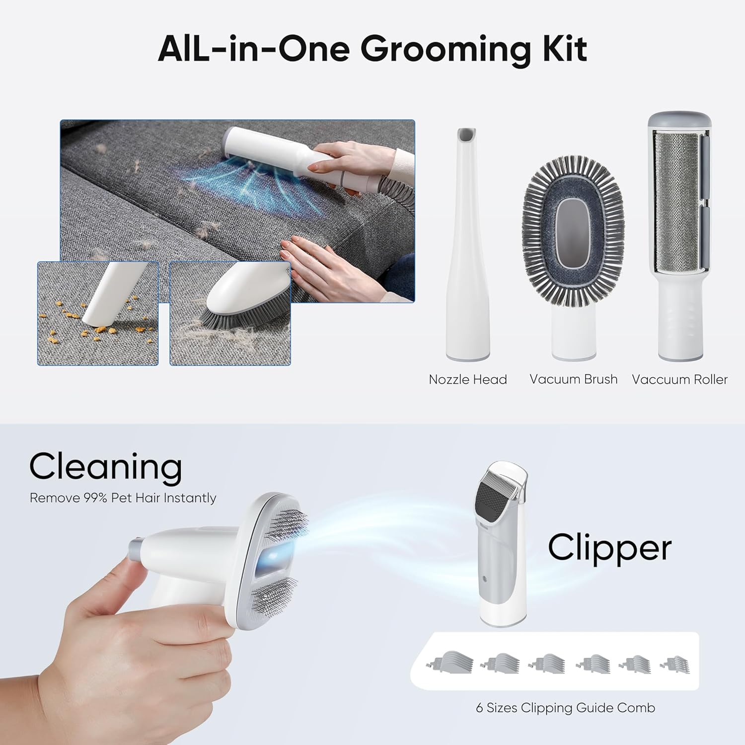 Pet Grooming Vacuum Kit 5 In 1 2.5L Low Noise White