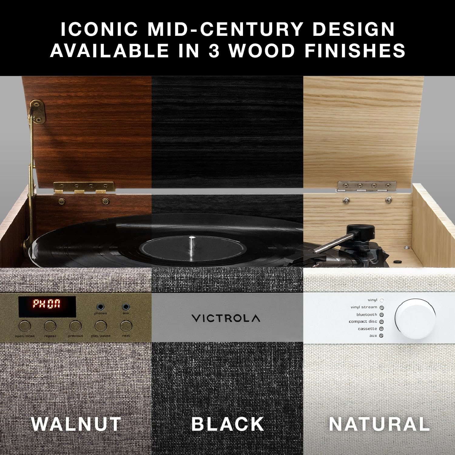 6 In 1 Vinyl Record Player Music Center Walnut Bluetooth Turntable