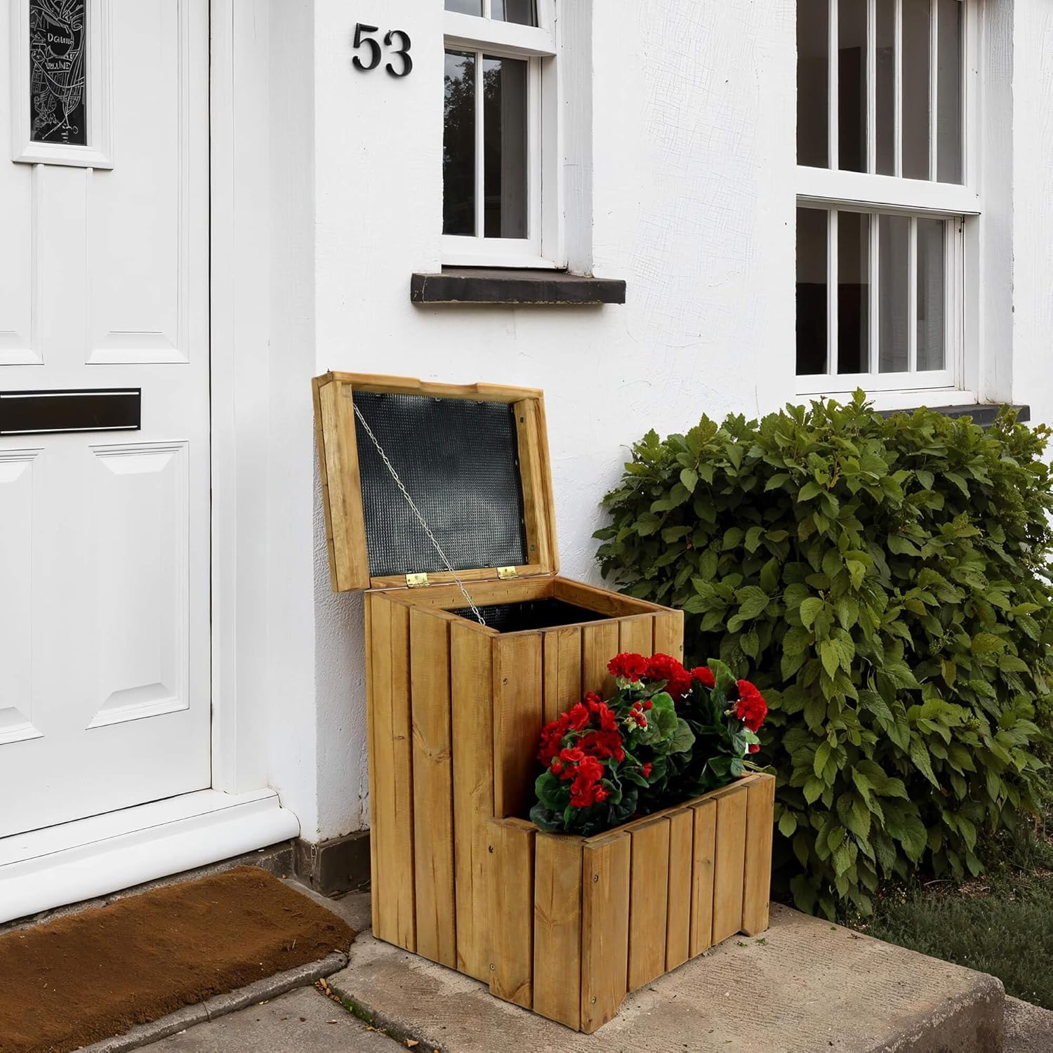 Outdoor Parcel Box with Planter Wooden Waterproof Delivery Storage