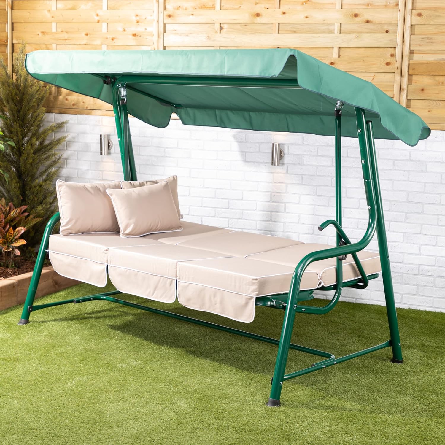 3 Seater Reclining Garden Swing Seat Taupe Canopy