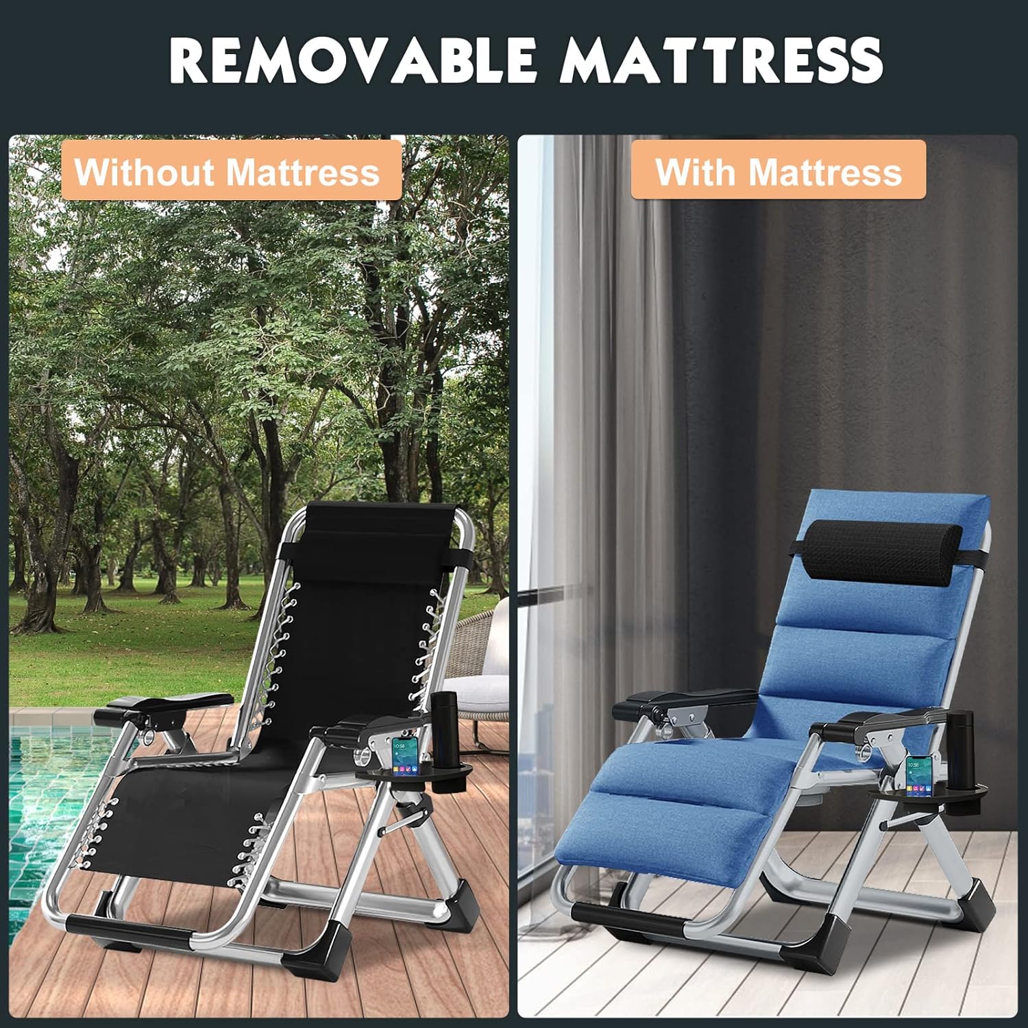 Zero Gravity Recliner Chair Blue 200KG with Side Table