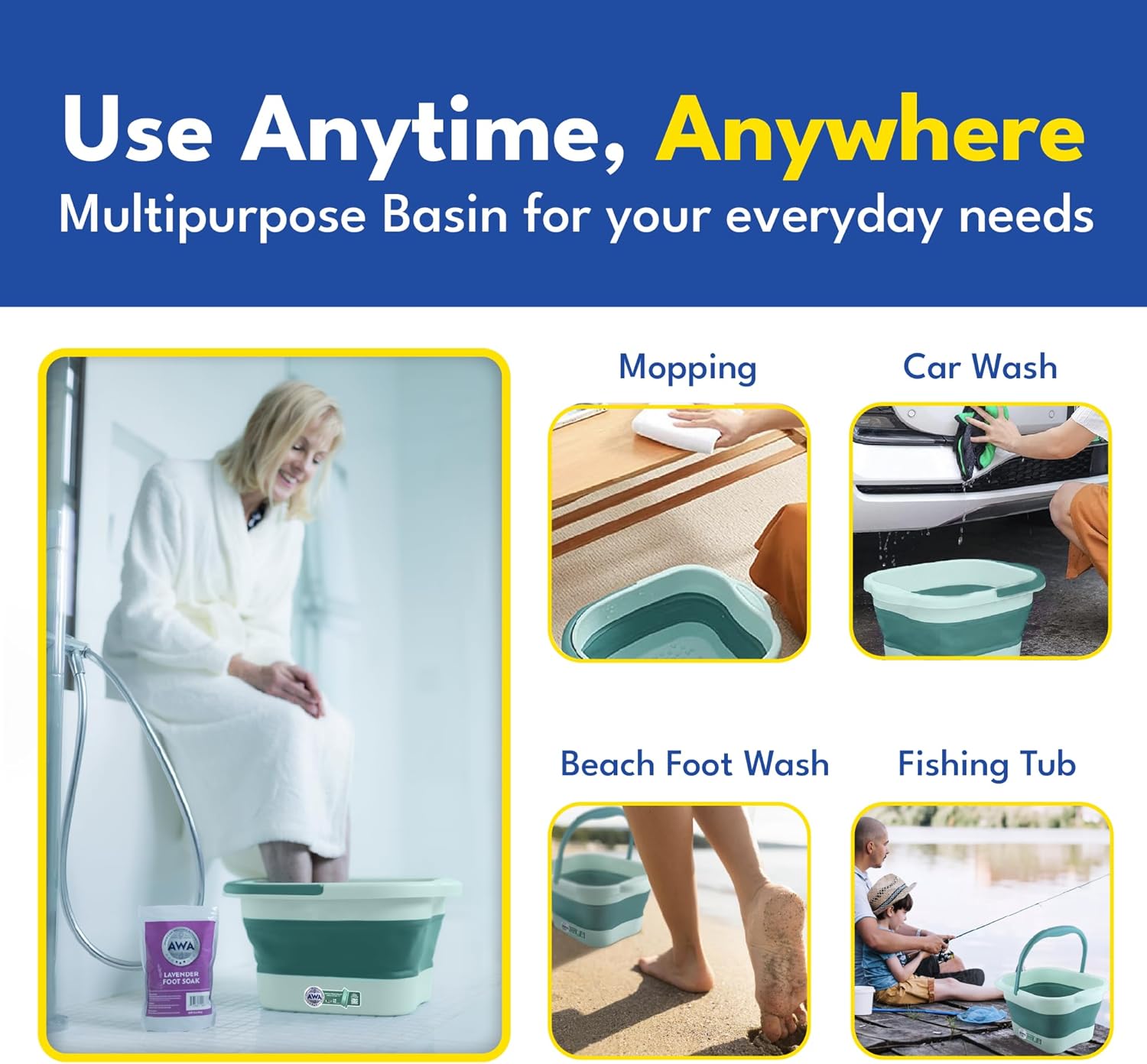 Foldable Foot Bath Basin Acupressure Soak Tub Portable Spa