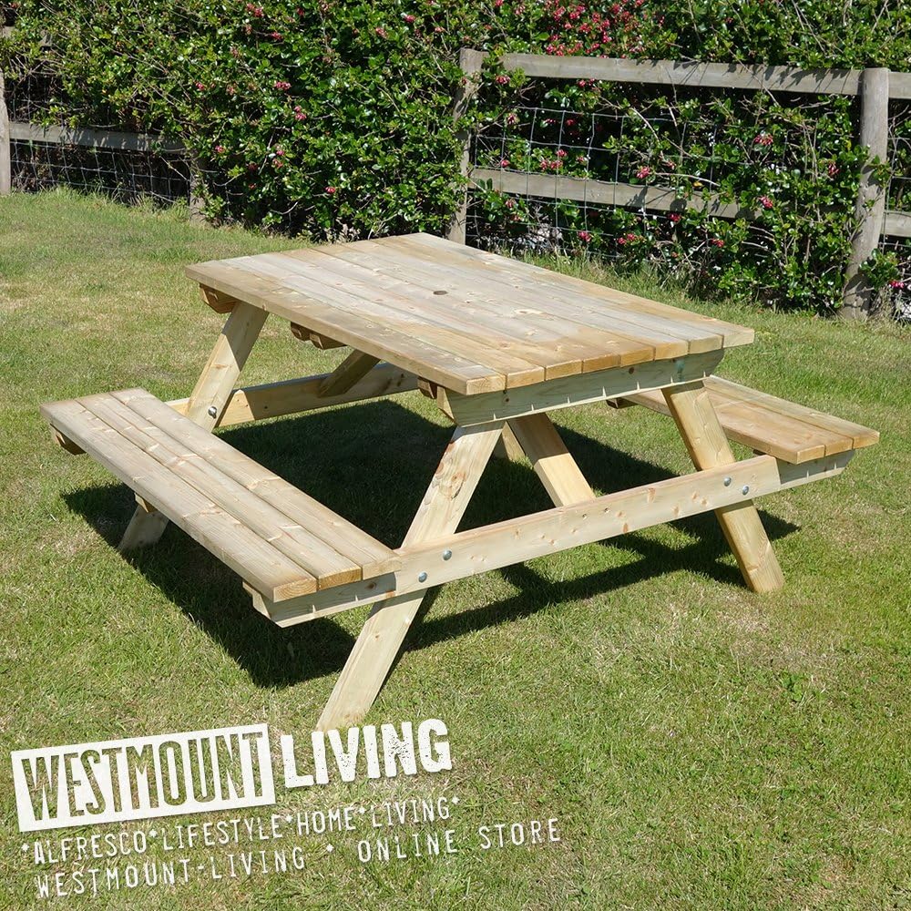 5ft Wooden Picnic Table 6 Seater Garden Pub Style Bench