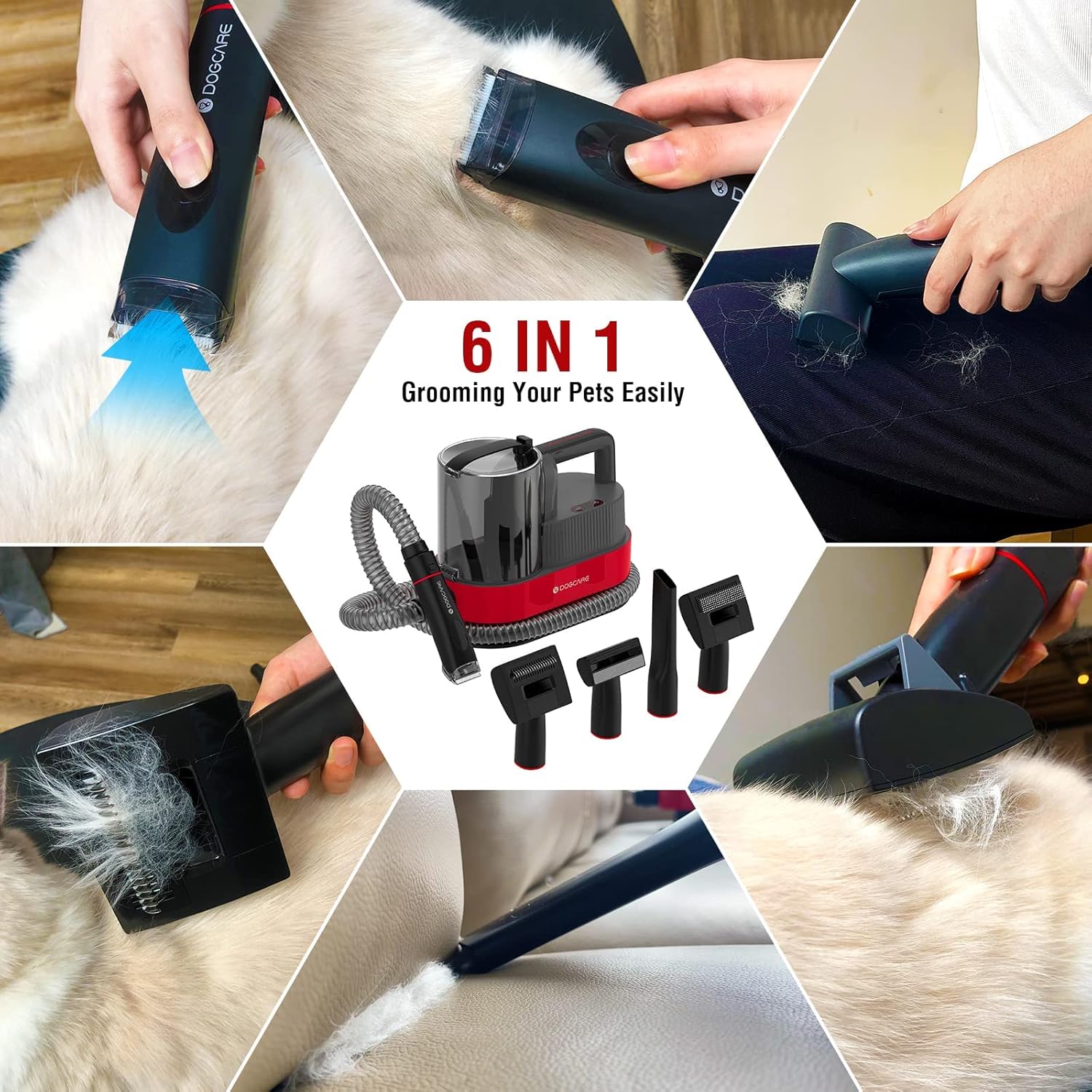 Dog Grooming Kit Vacuum 6 Tool 2.5L Low Noise Clippers