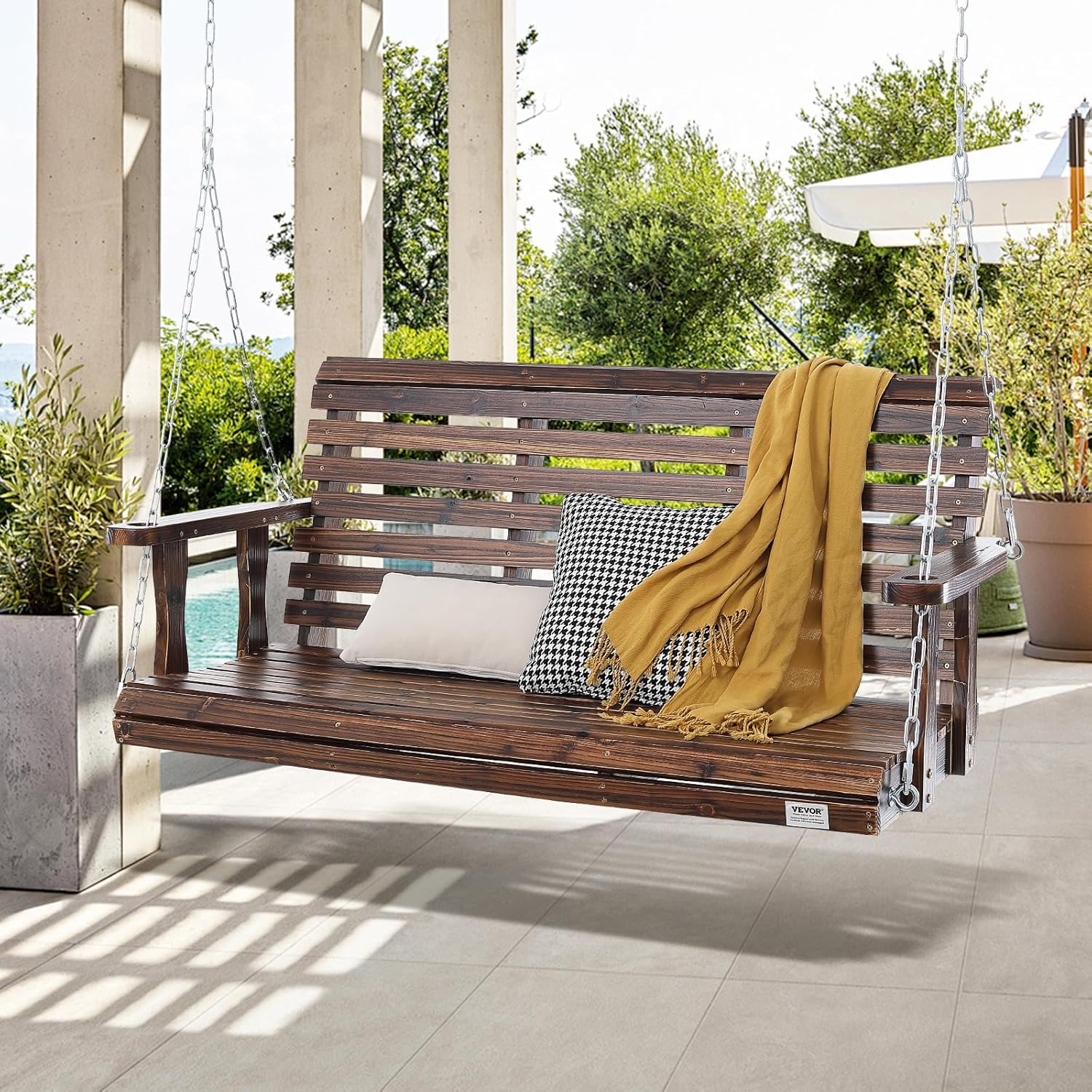 Carbonized Brown Wooden Porch Swing Bench 4.5ft